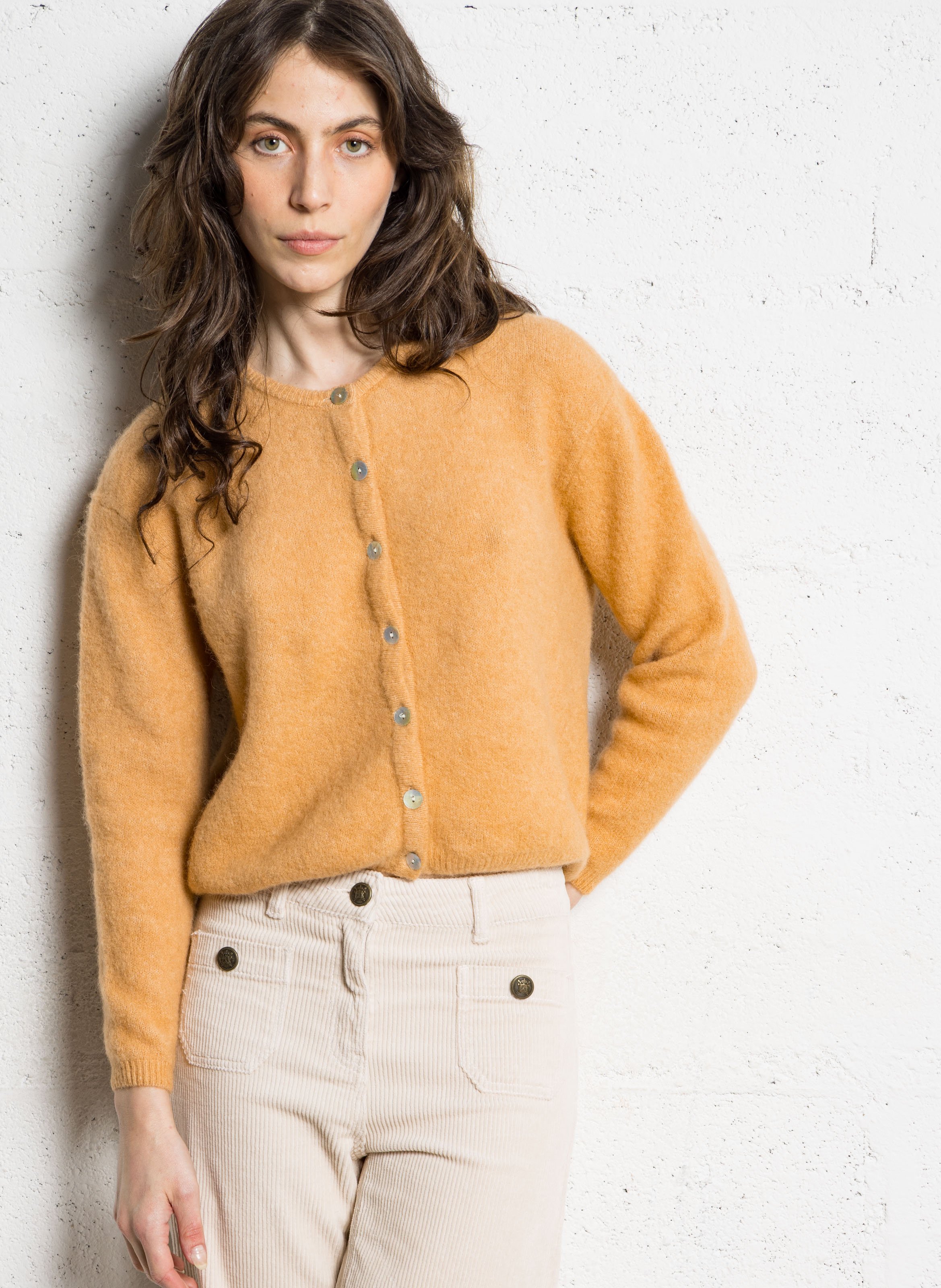 Gilet ample col rond en laine mélangée vitow  Noisette chine