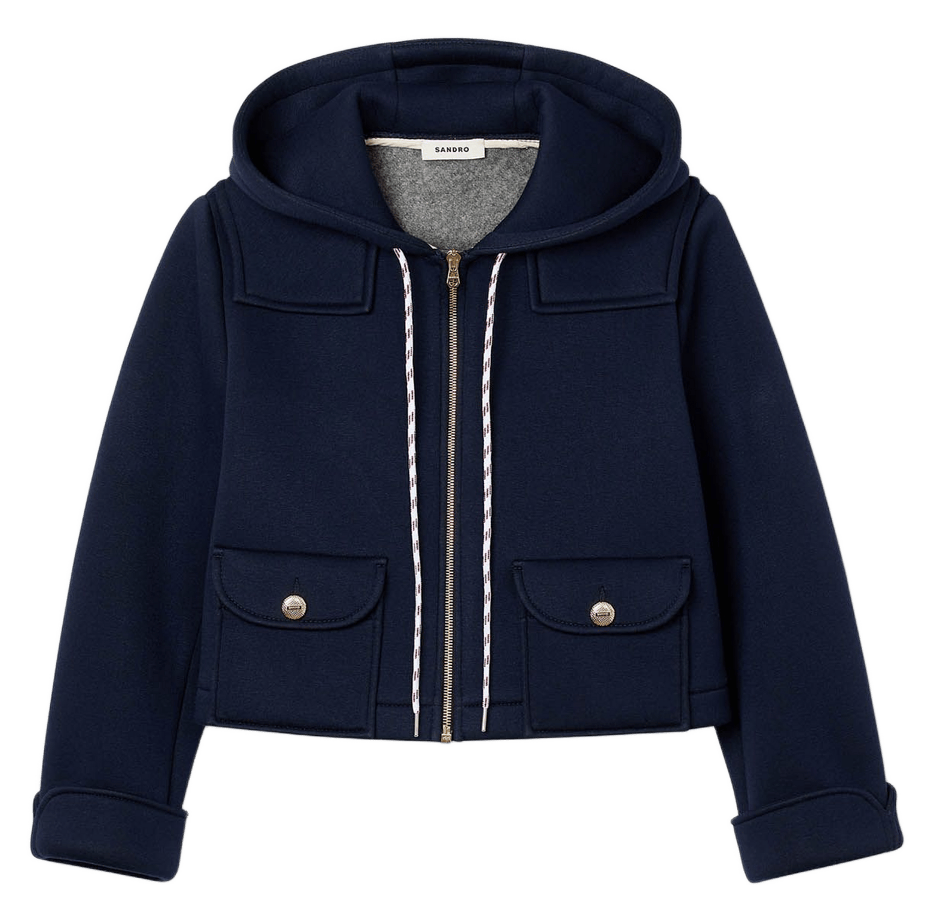 Blouson court zippé à capuche SANDRO Bleu