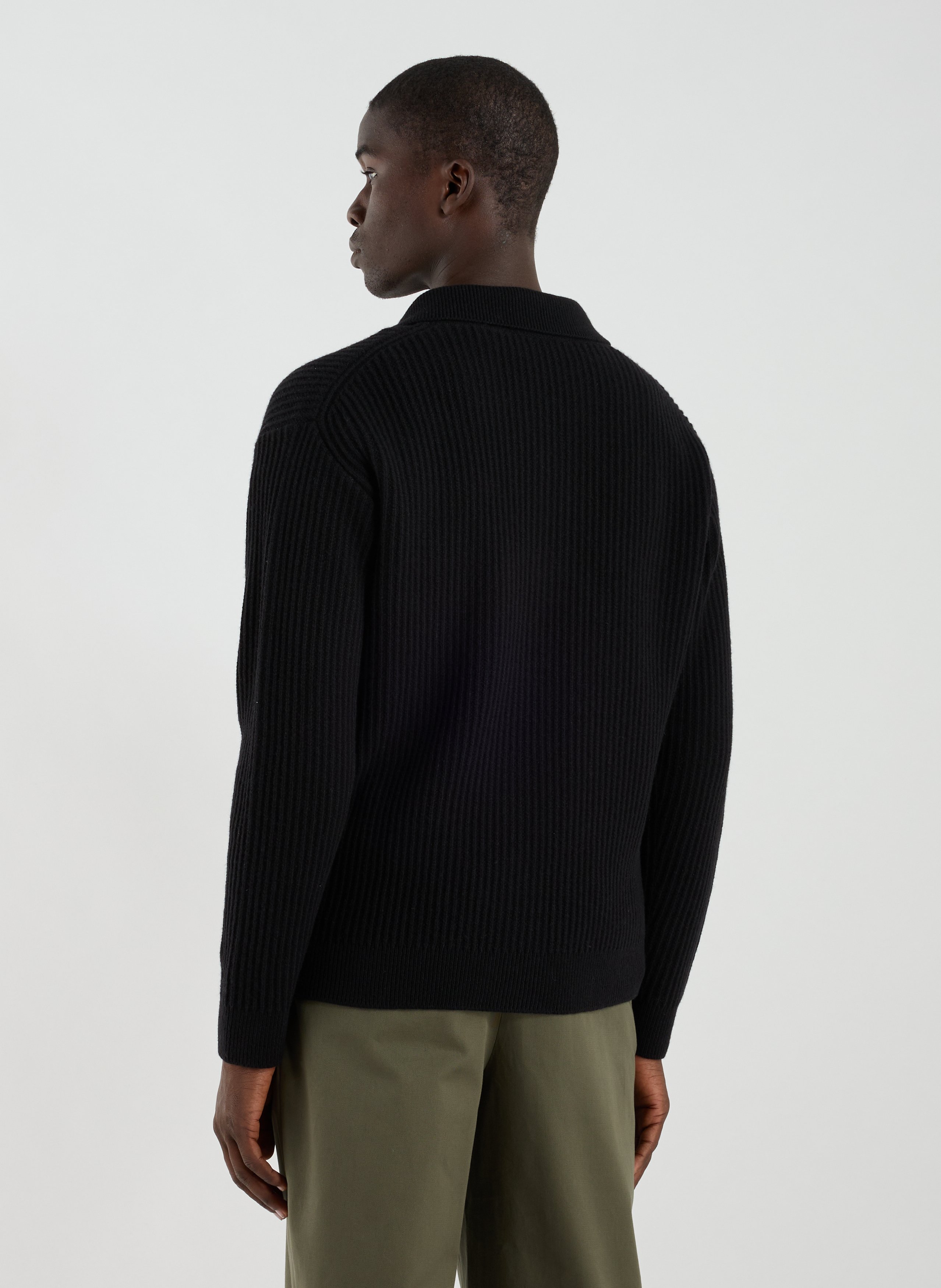Long-sleeved wool polo Black