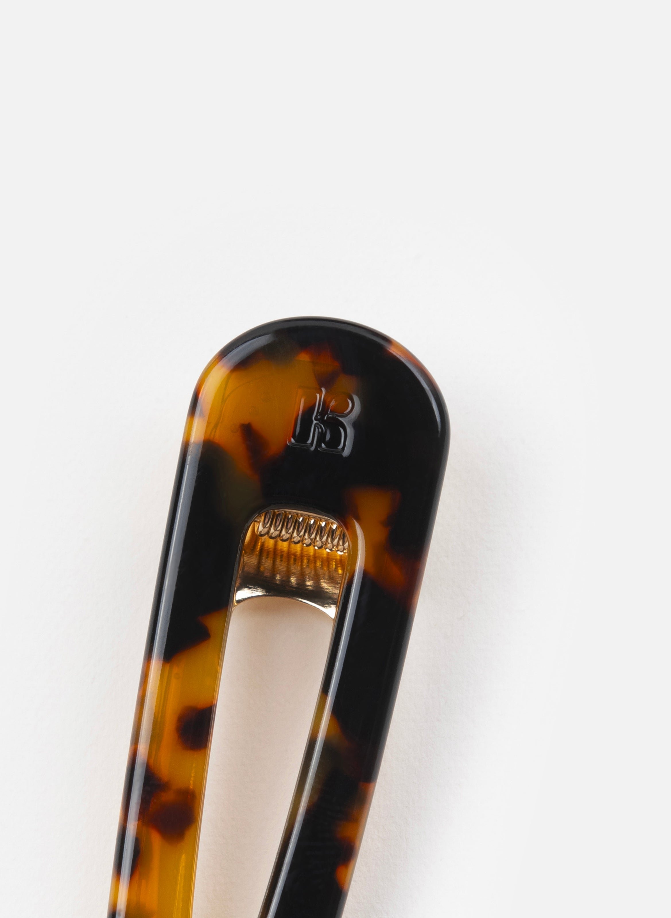 Barrette à cheveux triangle en acétate de cellulose et acier inoxydable KURAGE GINZA Marron