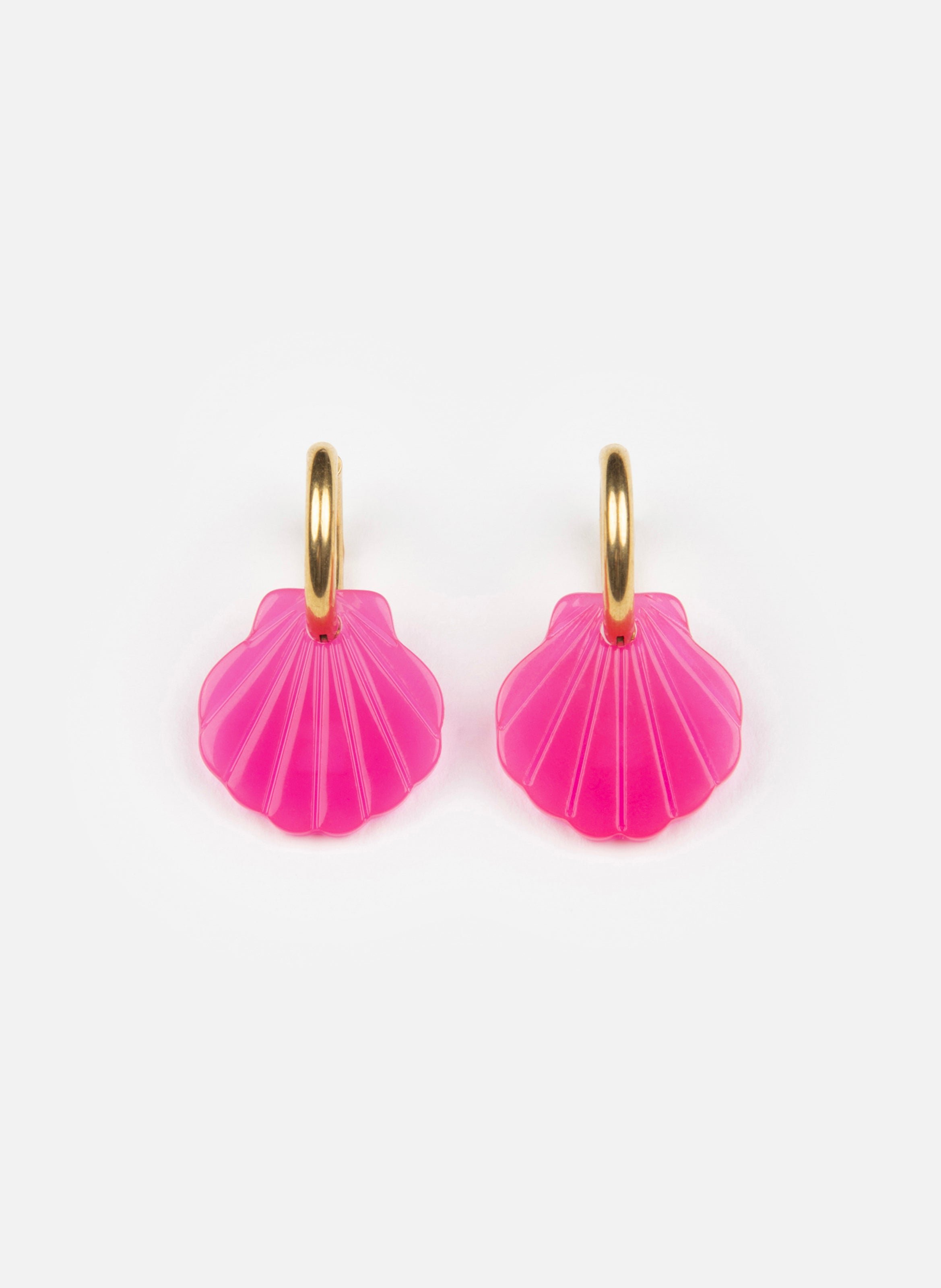 Boucles d'oreilles baby mermaid avec anneaux en acier inoxydable doré  Fuchsia