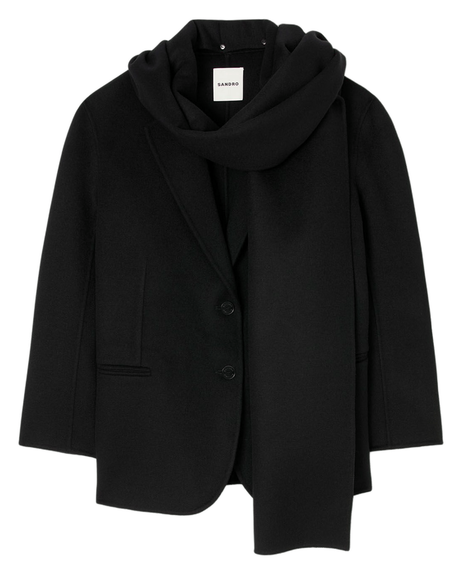 Manteau écharpe 2-en-1 en laine SANDRO Noir