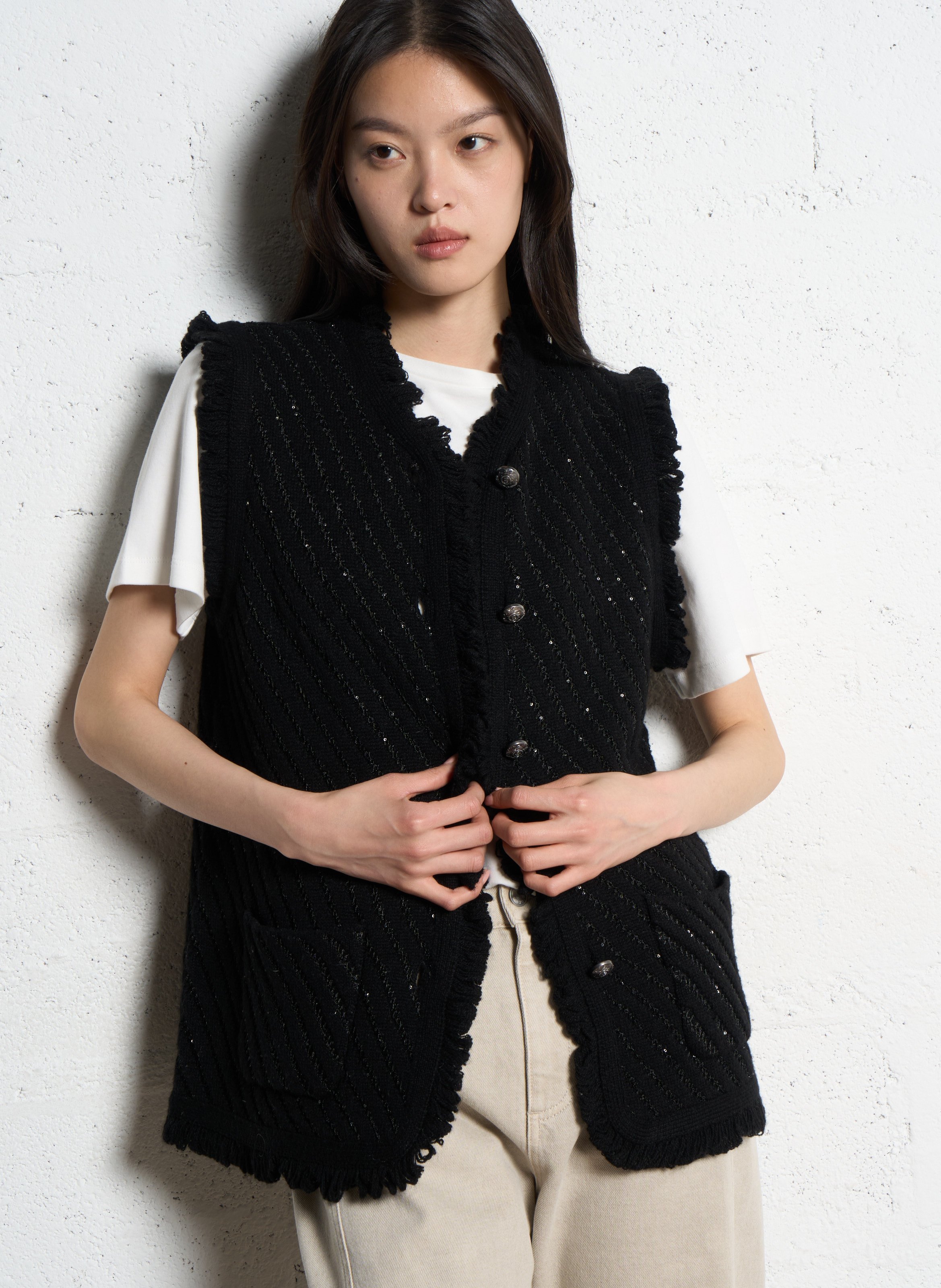 Cardigan droit sans manches à sequins IKKS Noir