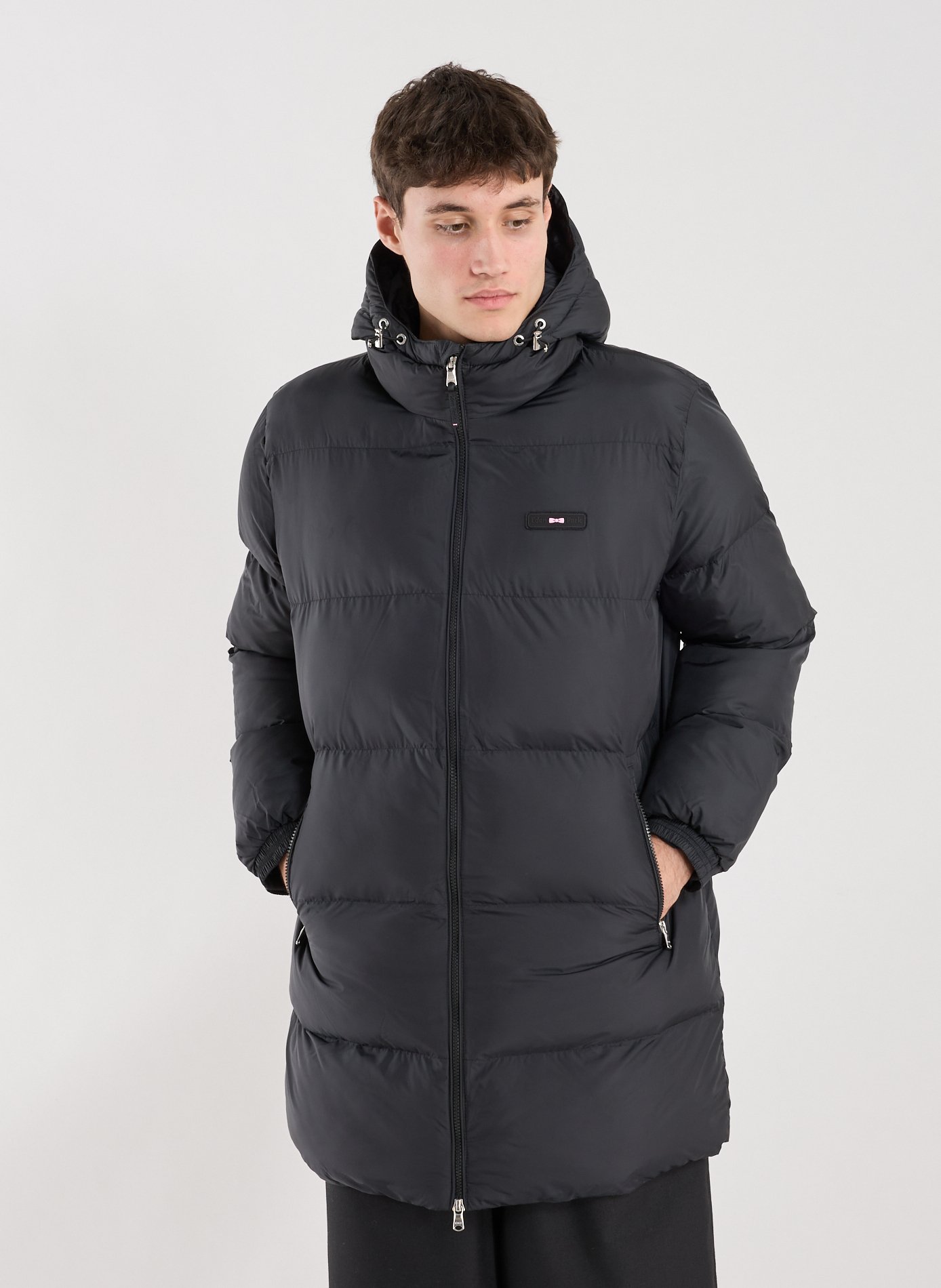 Long black quilted hooded puffer coat EDEN PARK Black