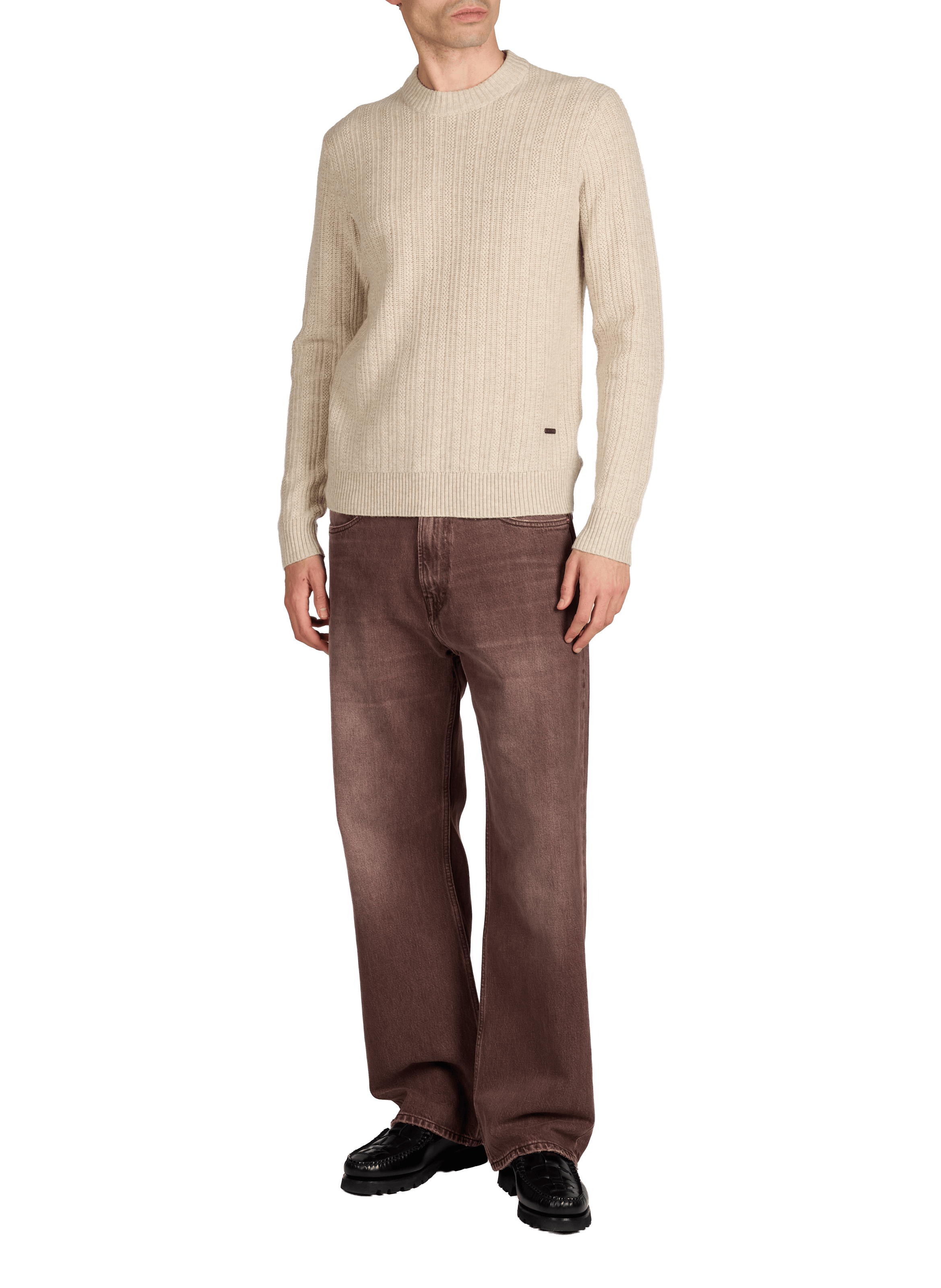 Pull à col rond en laine mérinos et cachemire HACKETT Beige