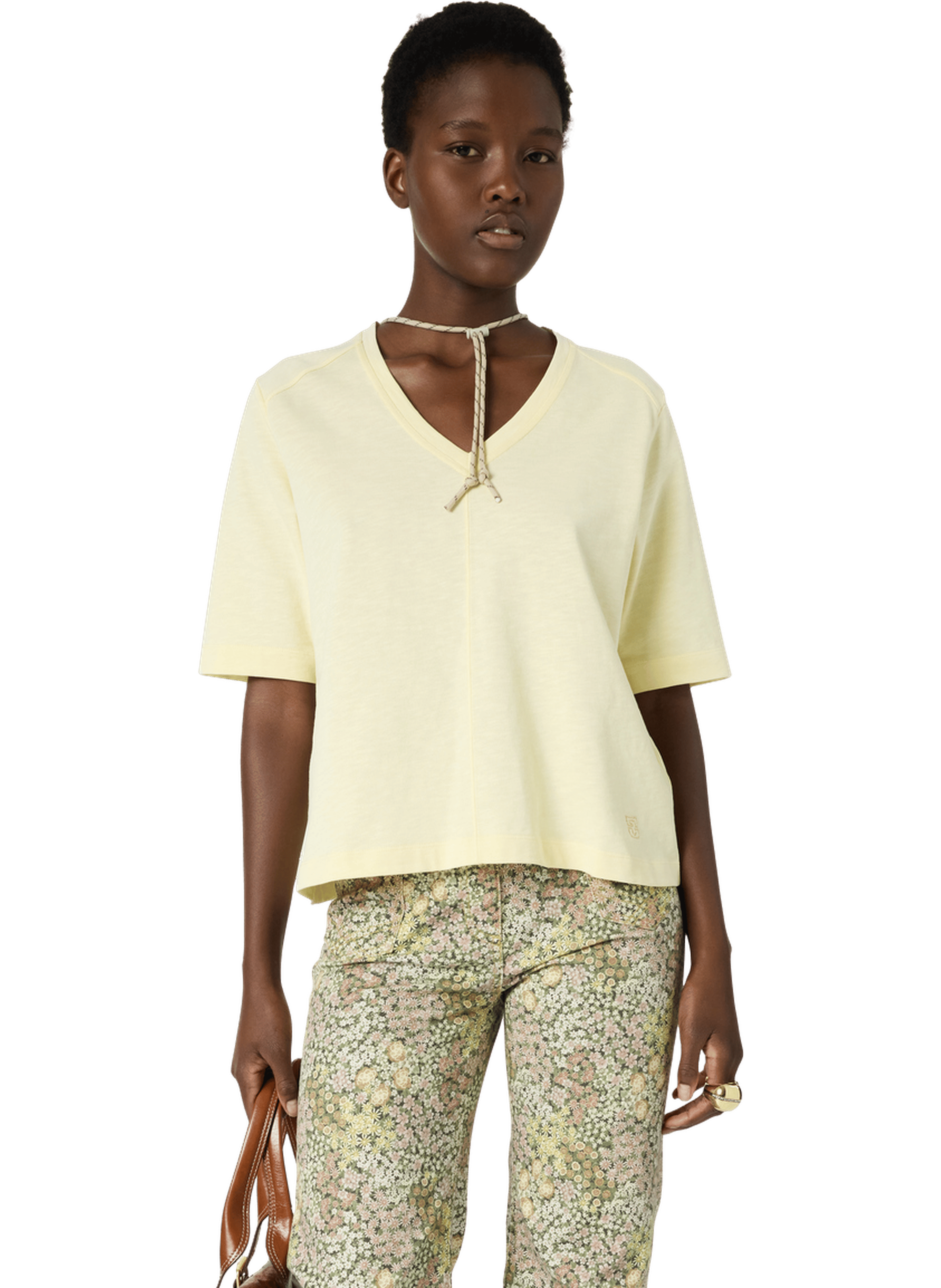 T-shirt V en coton - MARISA GERARD DAREL Jaune