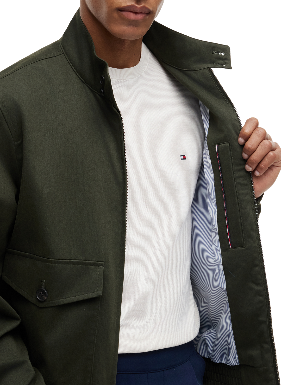 Harrington zip-up jacket with logo patch in blended cotton TOMMY HILFIGER Green