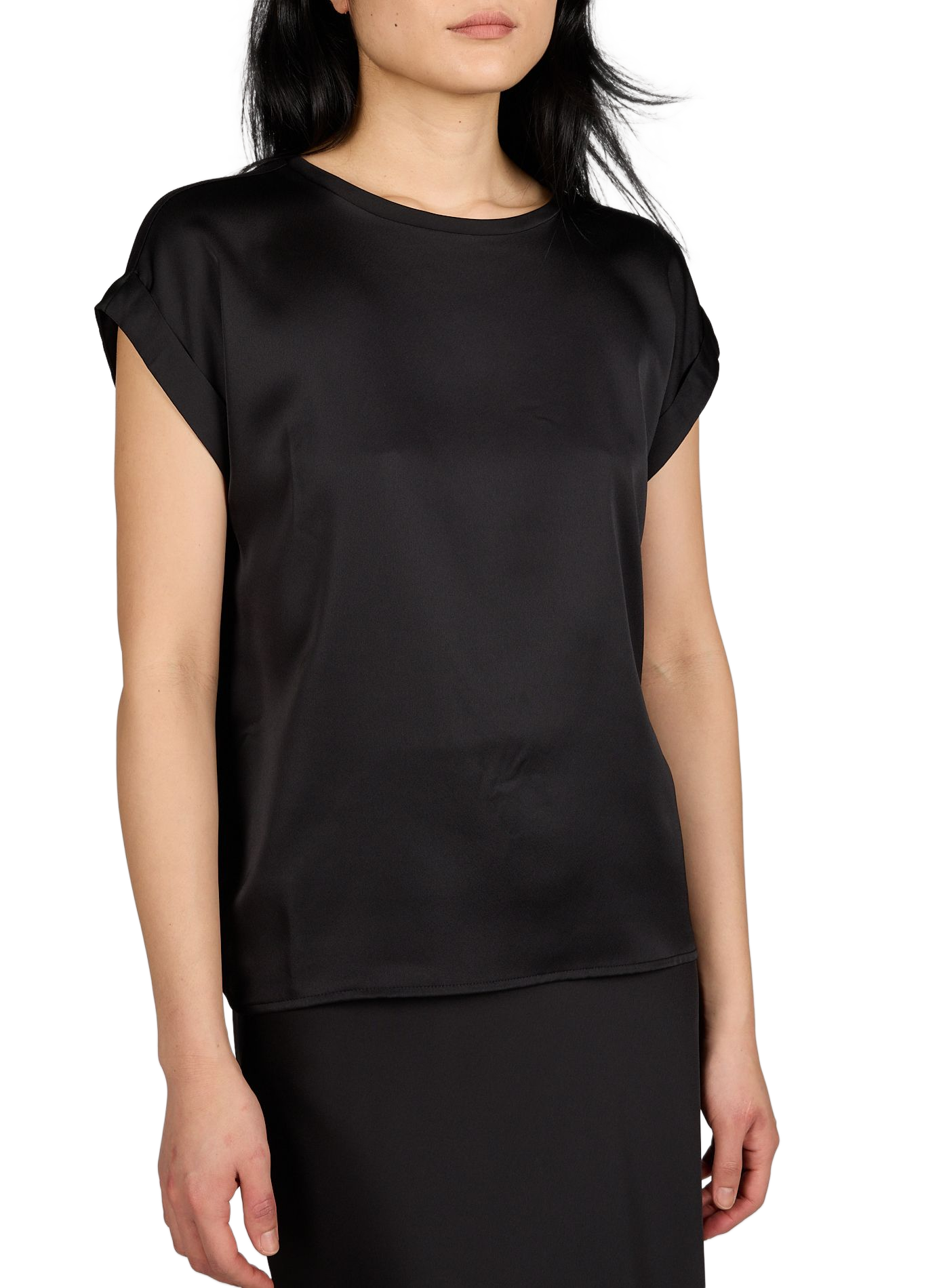 Flowy satin solid color t-shirt VILA Black