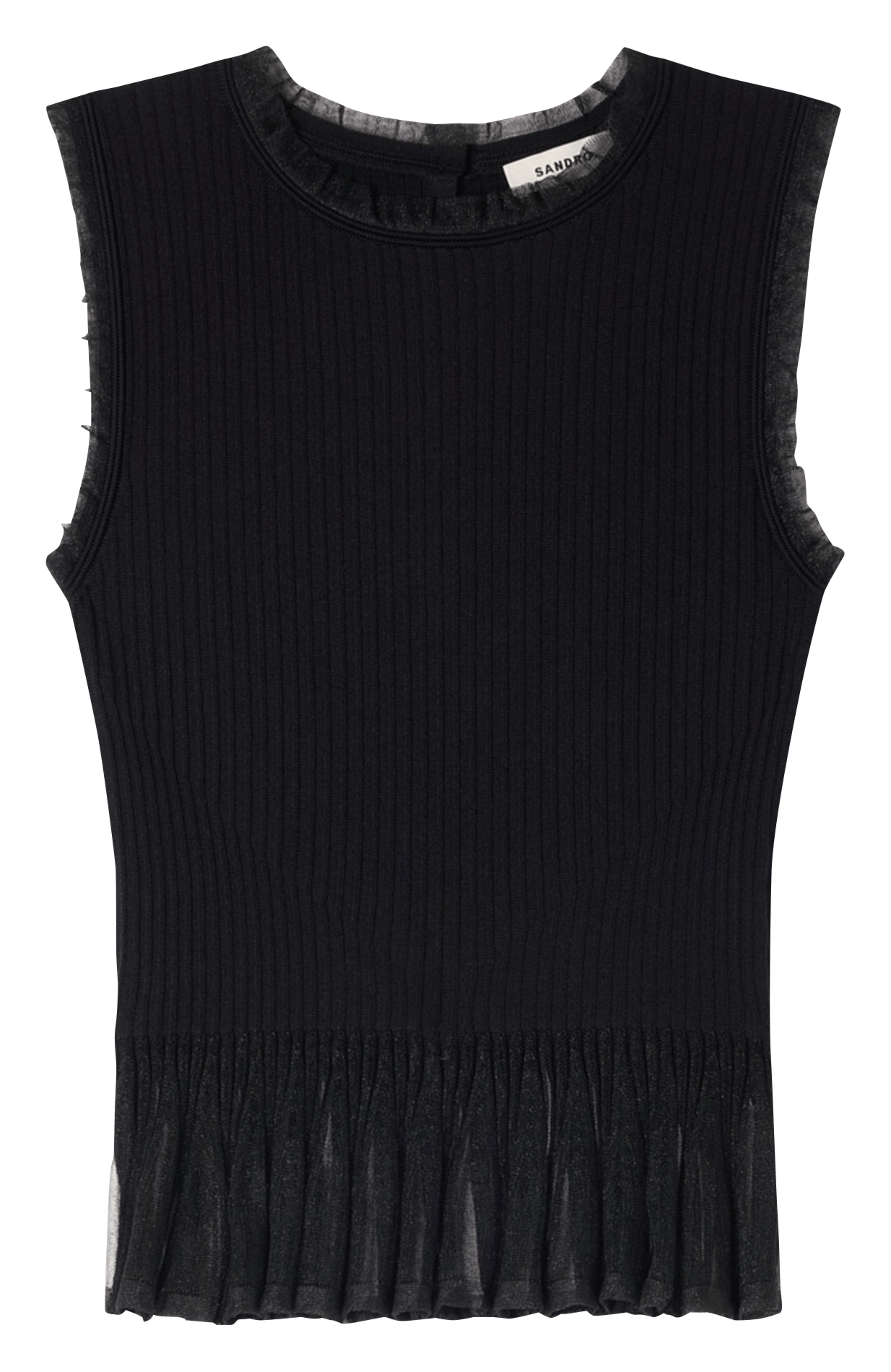 Top à volants en maille ajusté SANDRO Noir