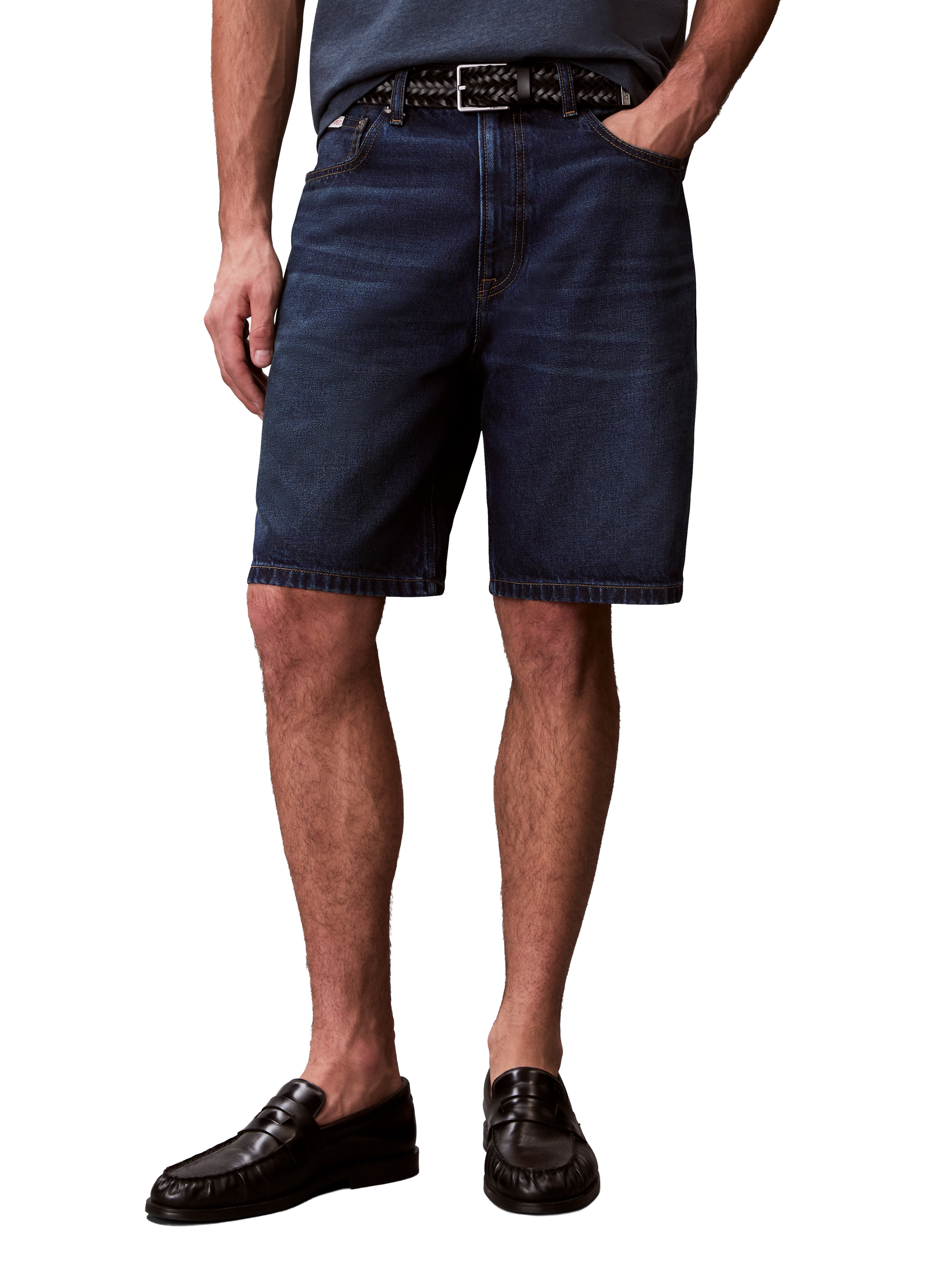 Bermuda droit en denim de coton CALVIN KLEIN Bleu