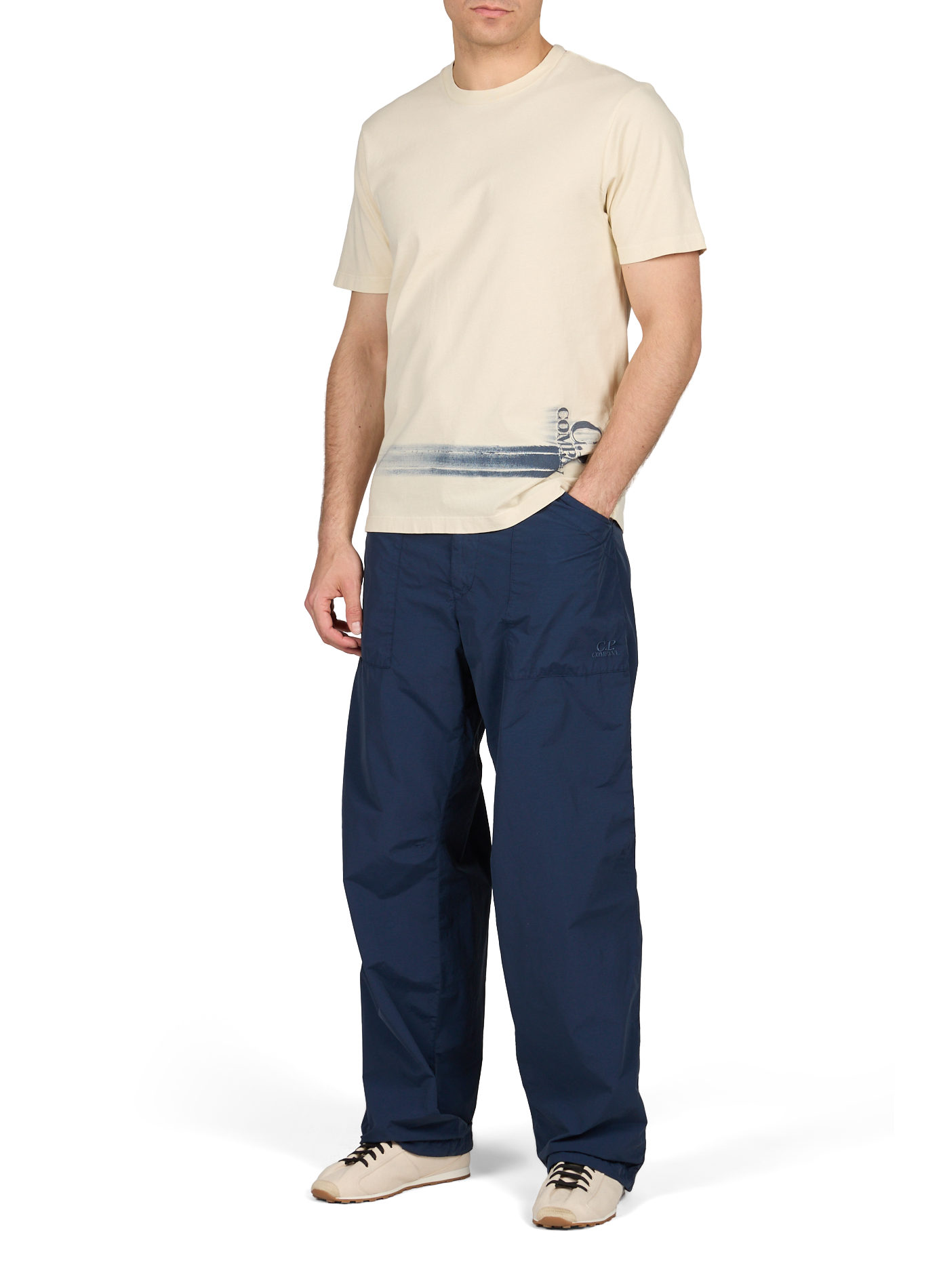 Biker-style cotton t-shirt CP COMPANY Beige