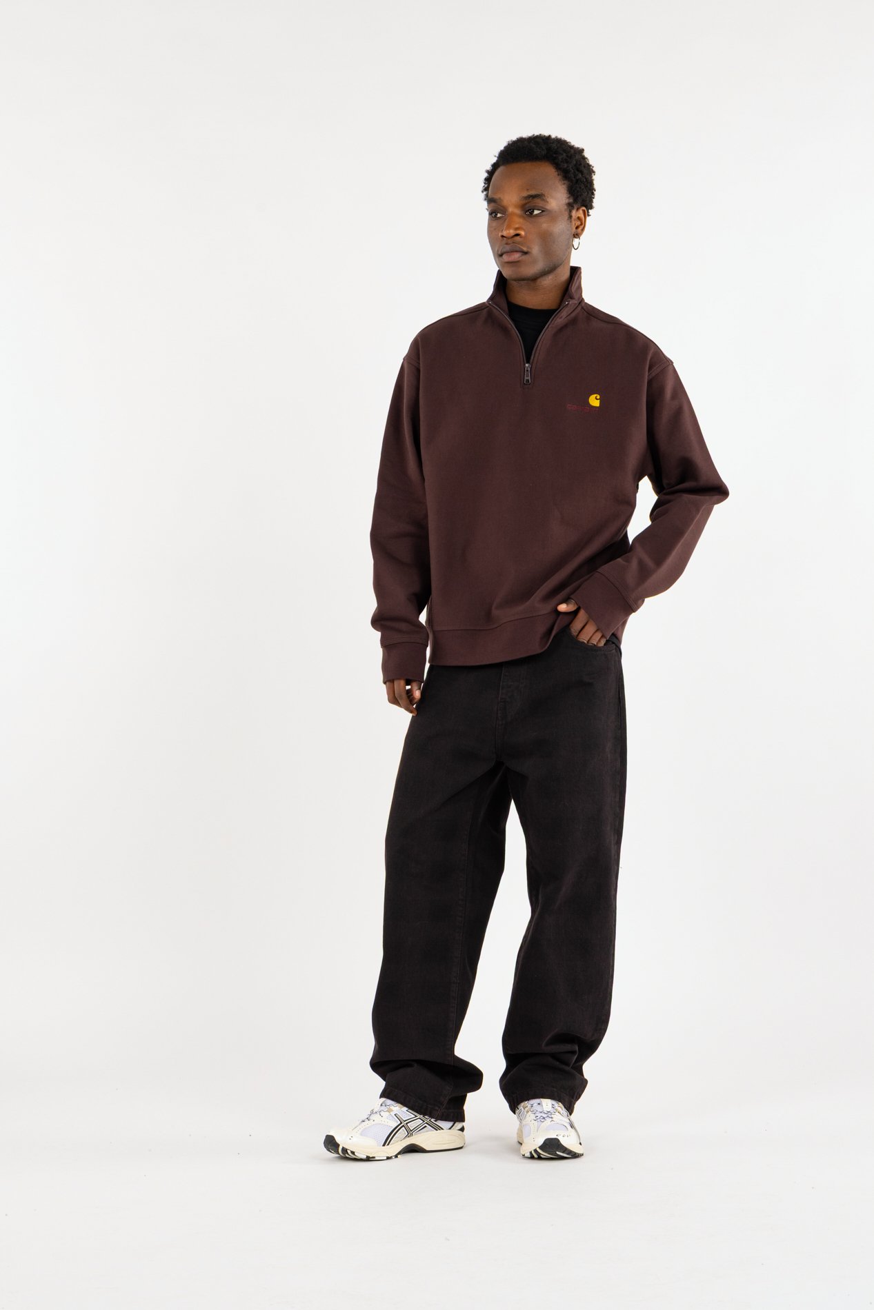 Sweat zippé half zip american script CARHARTT WIP Marron