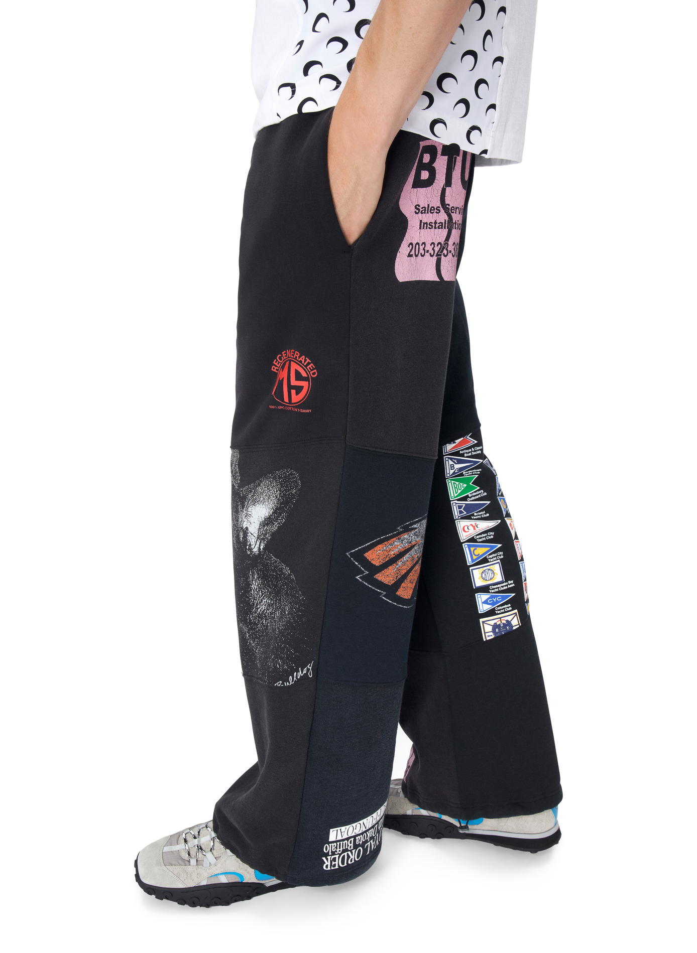 Pantalons de survêtement en molleton graphique upcyclé unisexe MARINE SERRE Noir