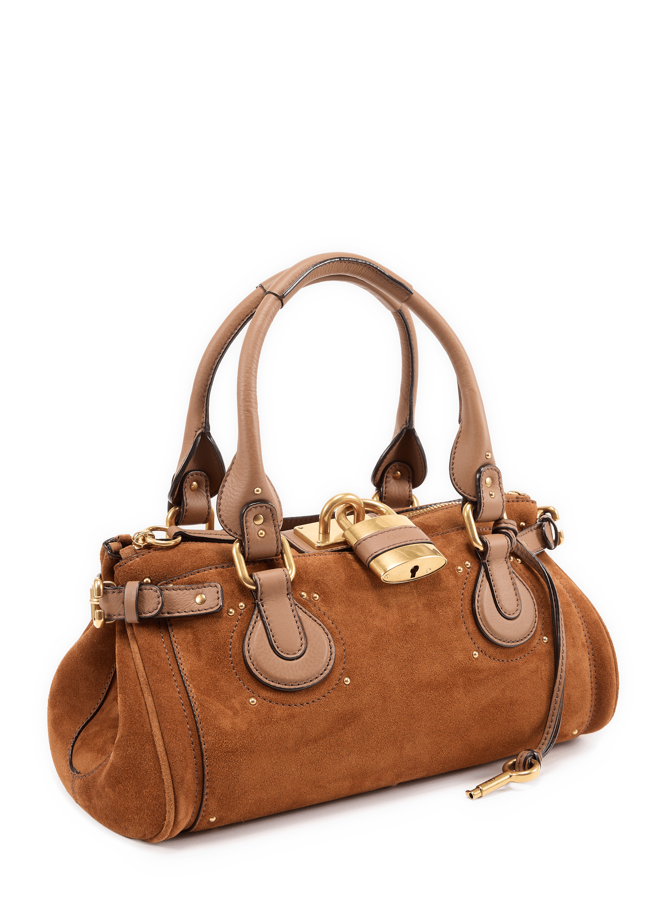 Sac épaule Paddington en cuir de veau daim CHLOÉ Marron