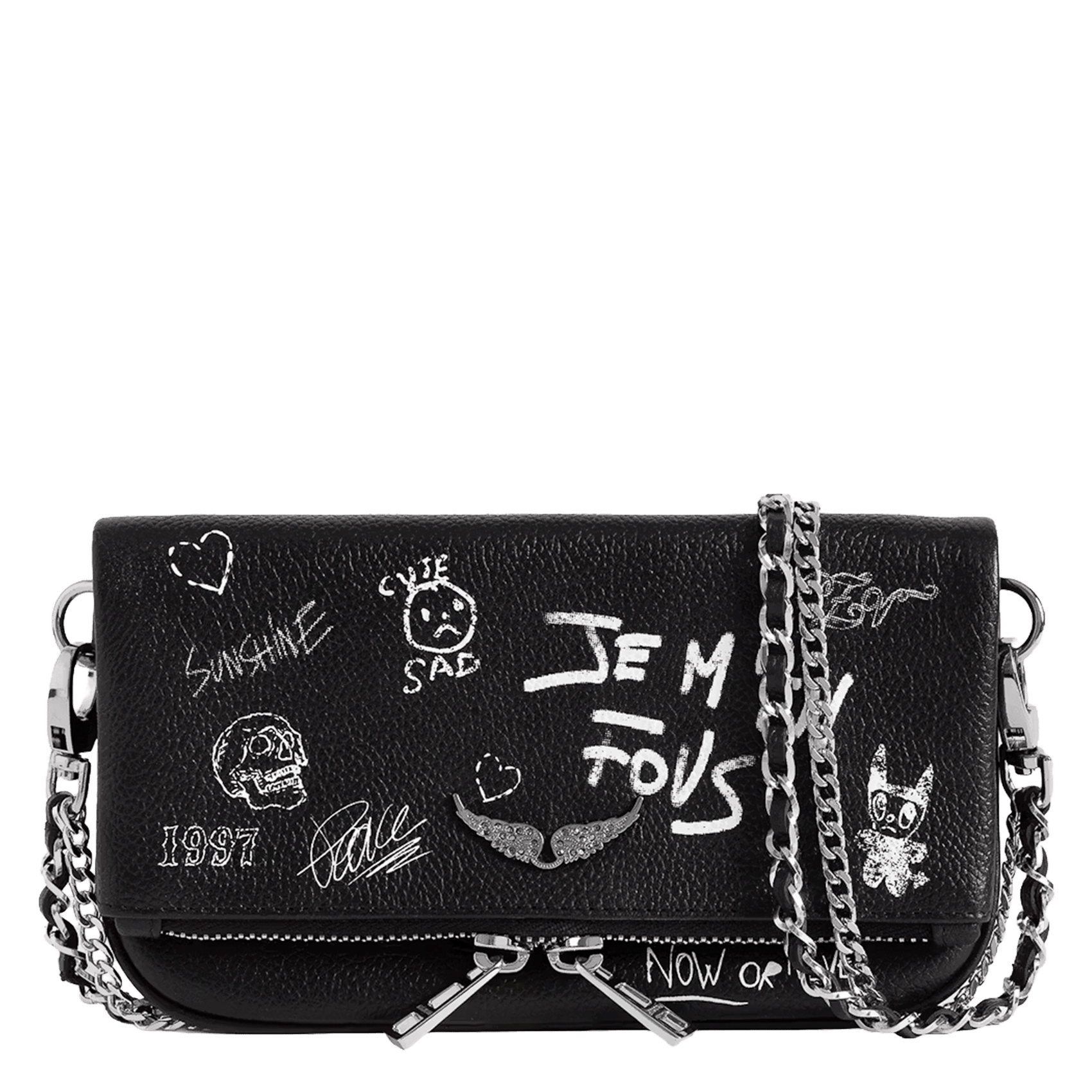 Sac bandoulière en cuir imprimé rock mini ZADIG&VOLTAIRE Noir