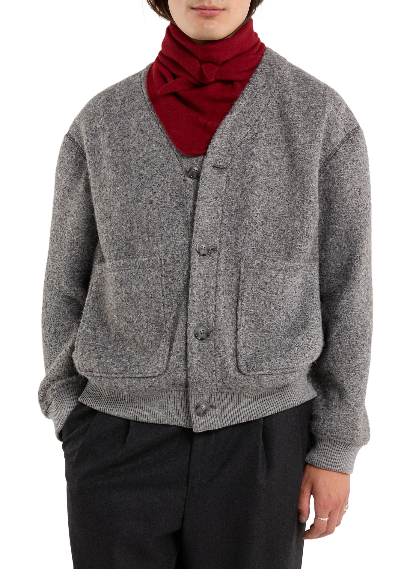 V-hals wollen vest met rits SAISON 1865 Grijs