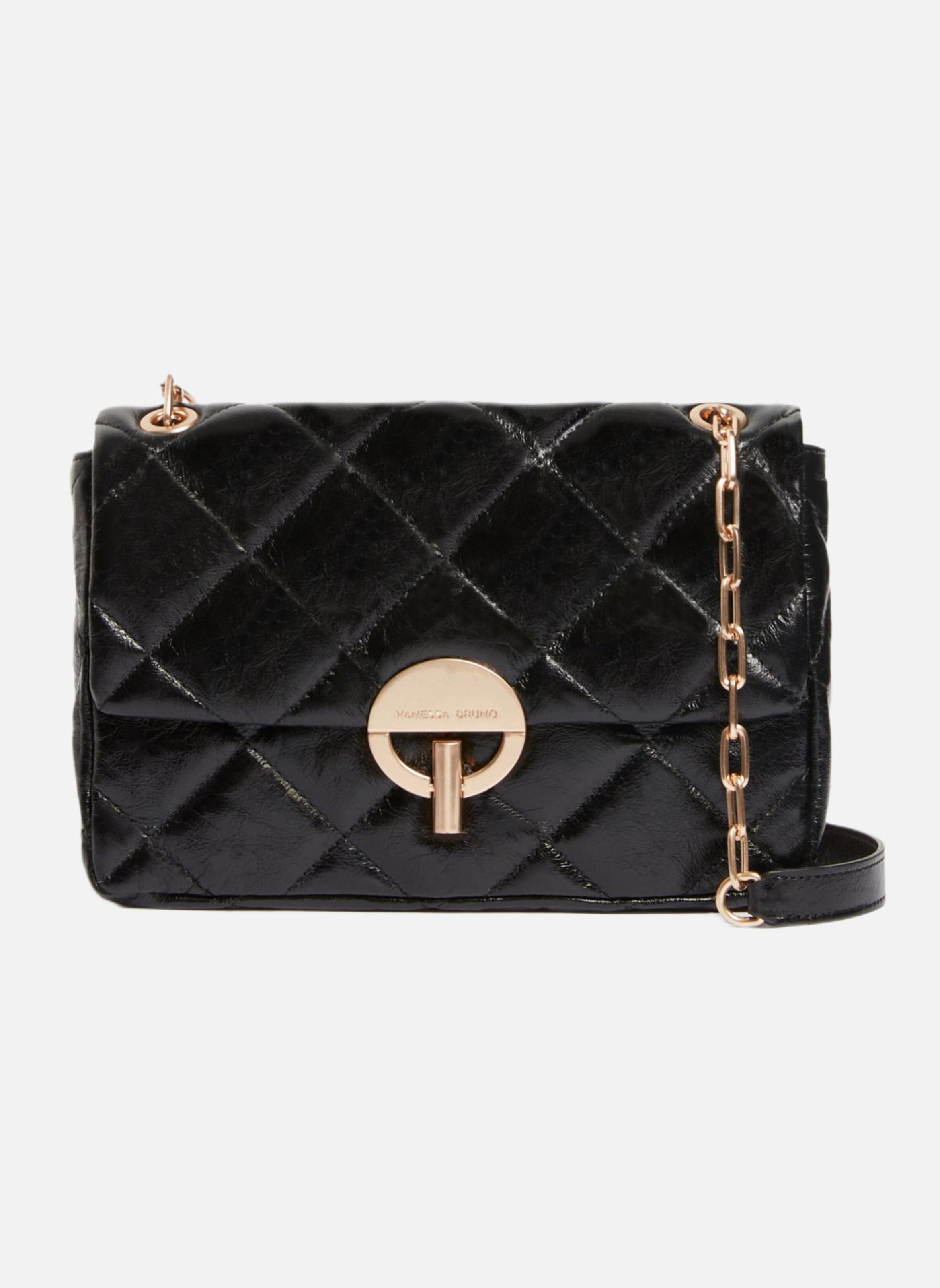 Grand sac moon en cuir craquelé  Noir