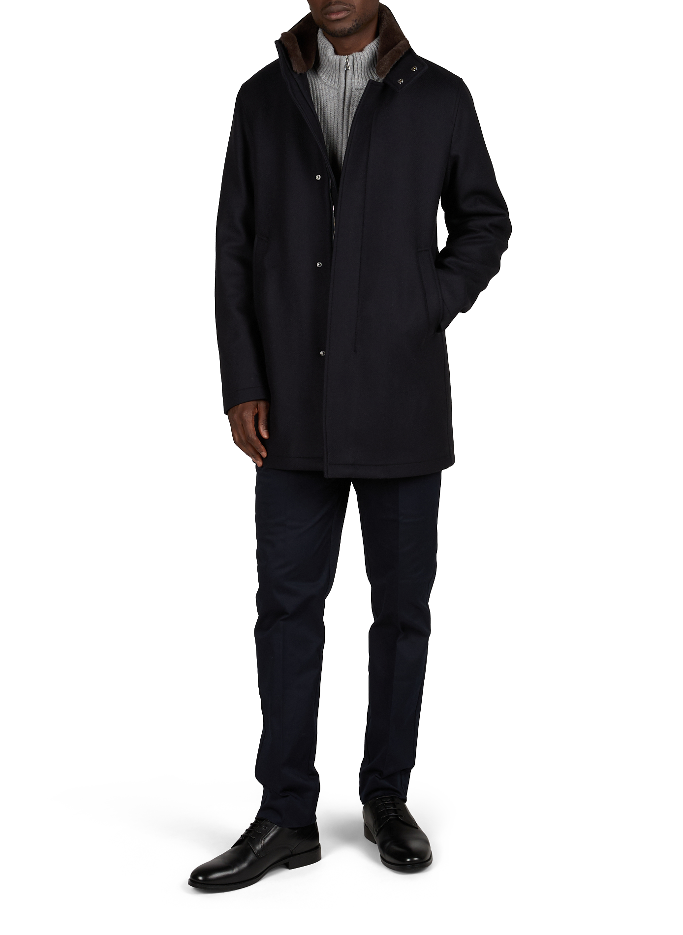 Straight wool blend high neck jacket HERNO Blue
