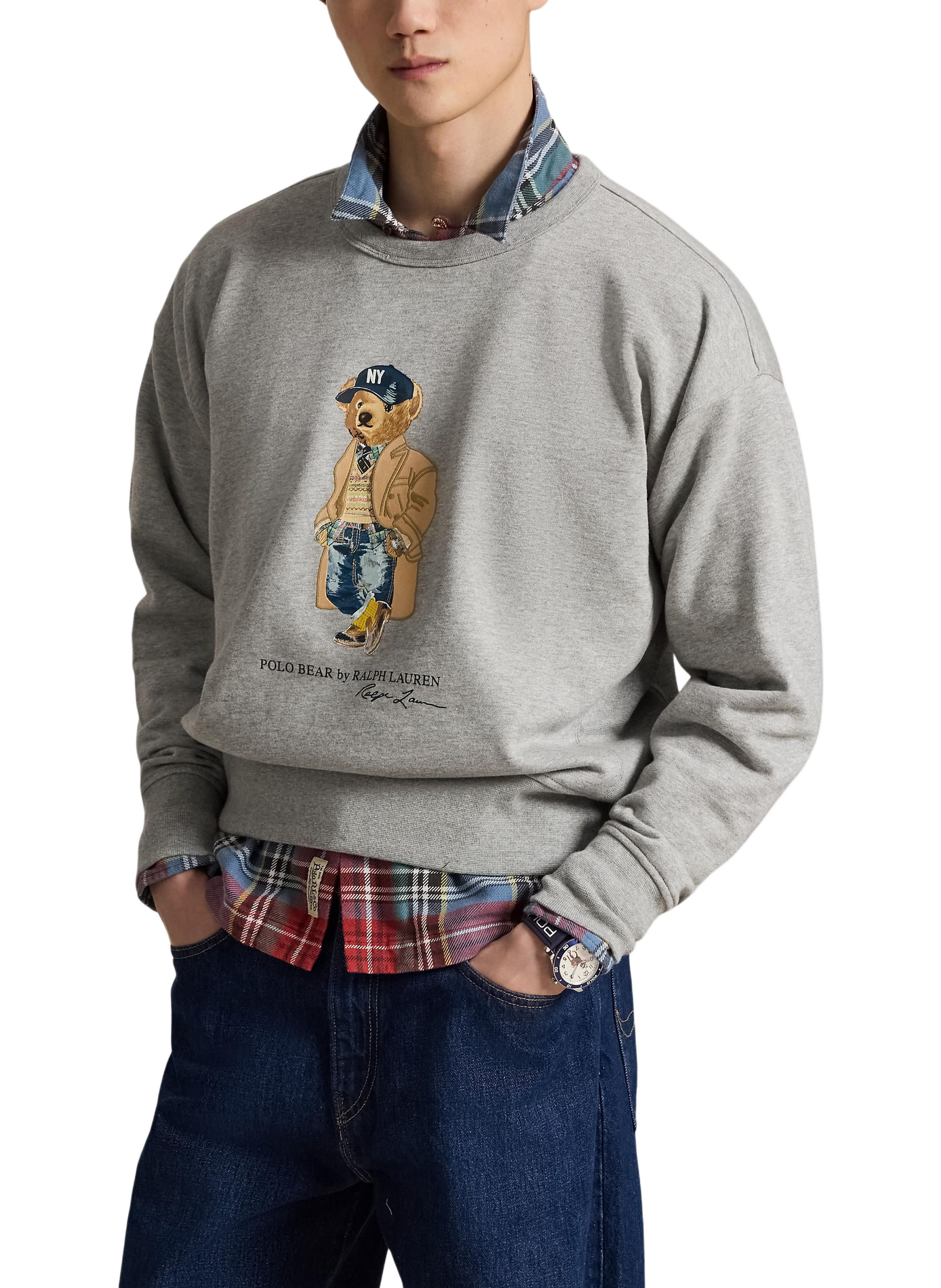 Sweat ample col rond imprimé en coton mélangé POLO RALPH LAUREN Gris