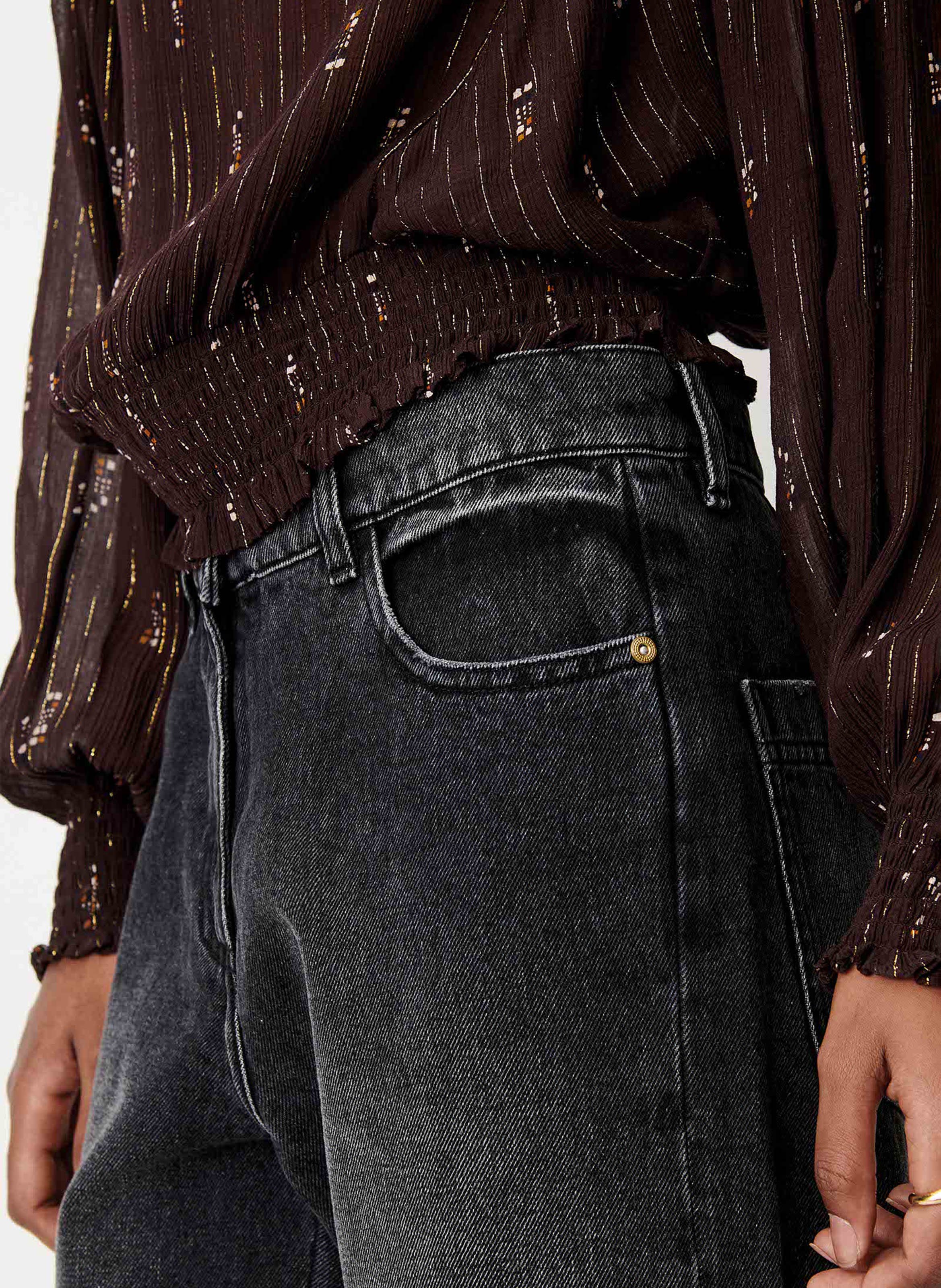 Blouse col montant droite imprimée duchess SESSUN Marron