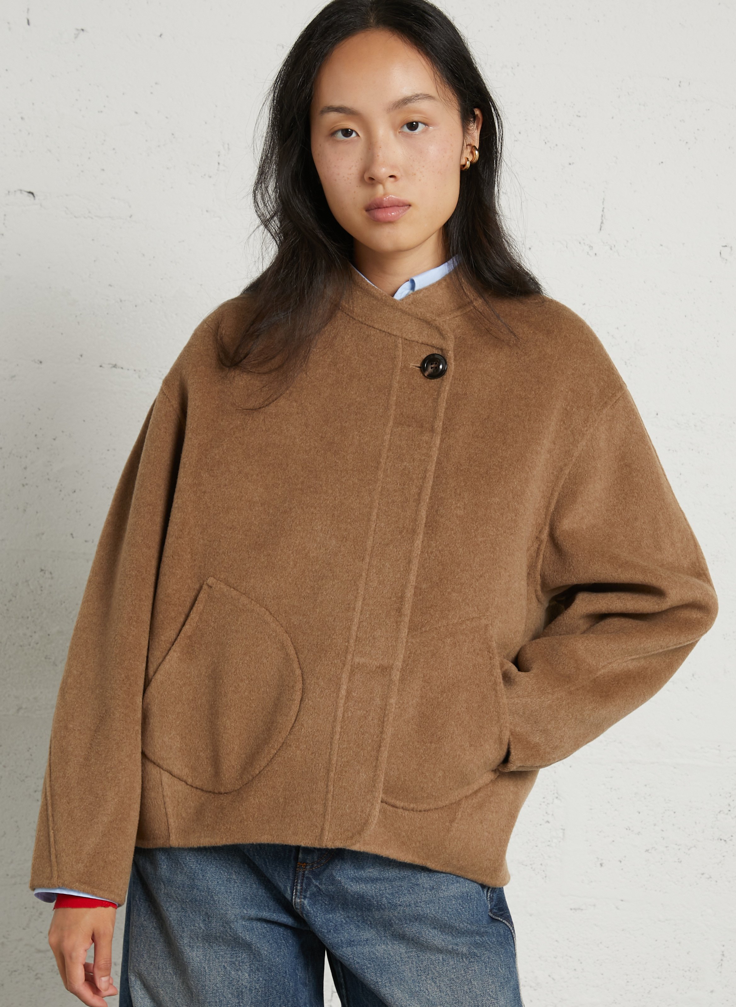 Manteau ample col rond en laine et cachemire windsor SOEUR Marron