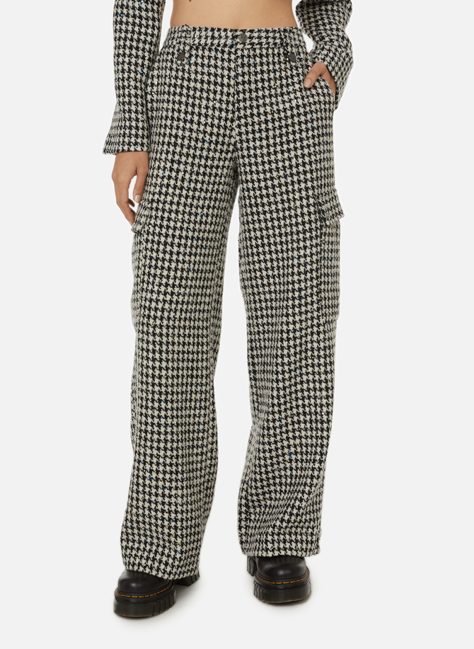 Houndstooth and sequin virgin wool-blend wide-leg trousers ROTATE