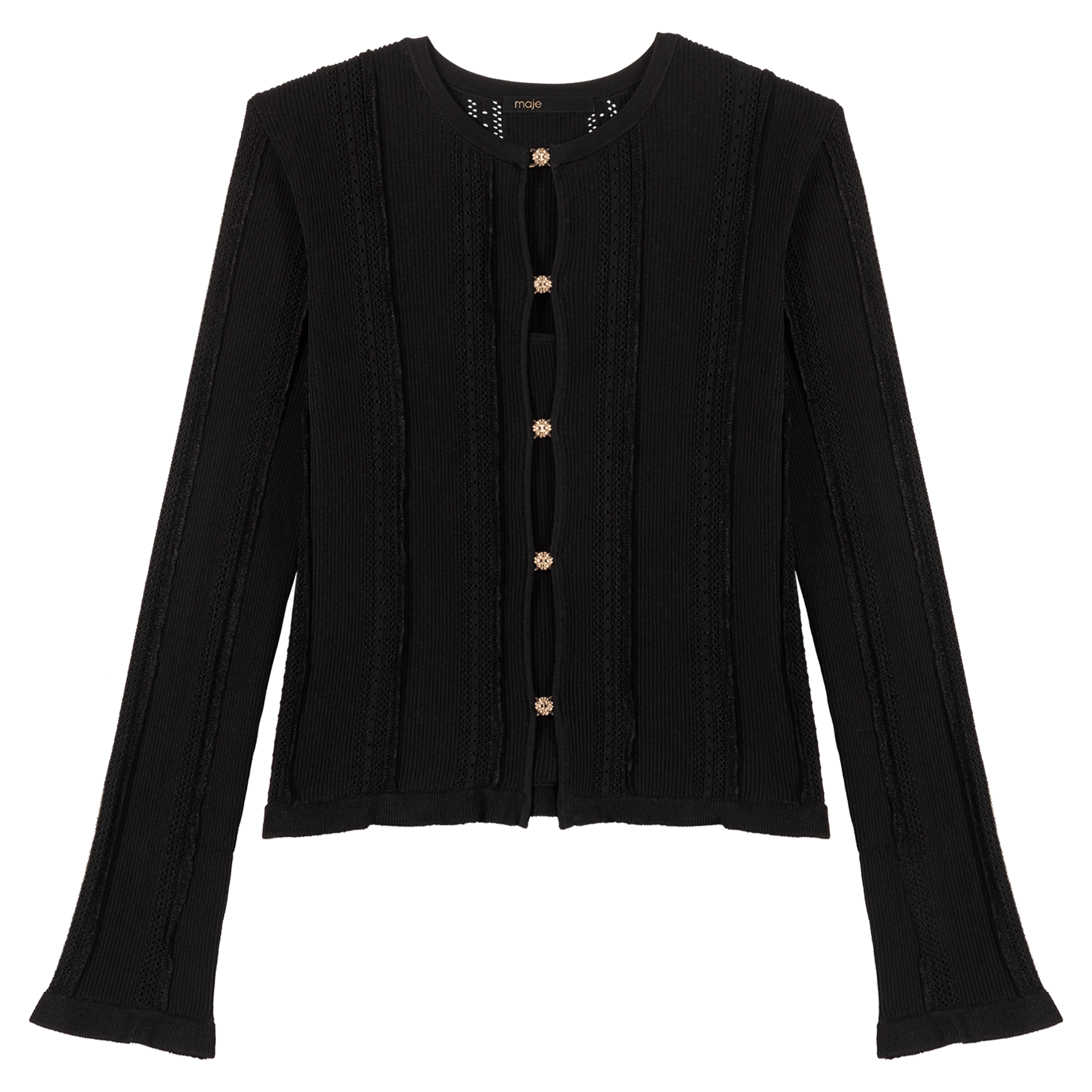 Cardigan droit col rond en maille ajourée MAJE Noir