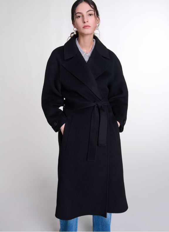 Manteau mi-long double face en laine mélangée Noir by MAJE MAJE Manteau mi-long double face en laine mélangée Noir