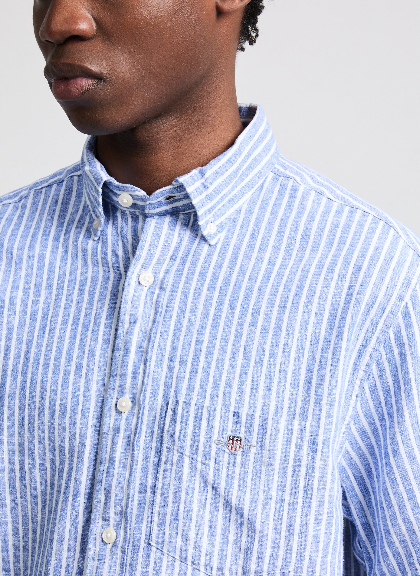 Chemise rayée en lin et coton Bleu