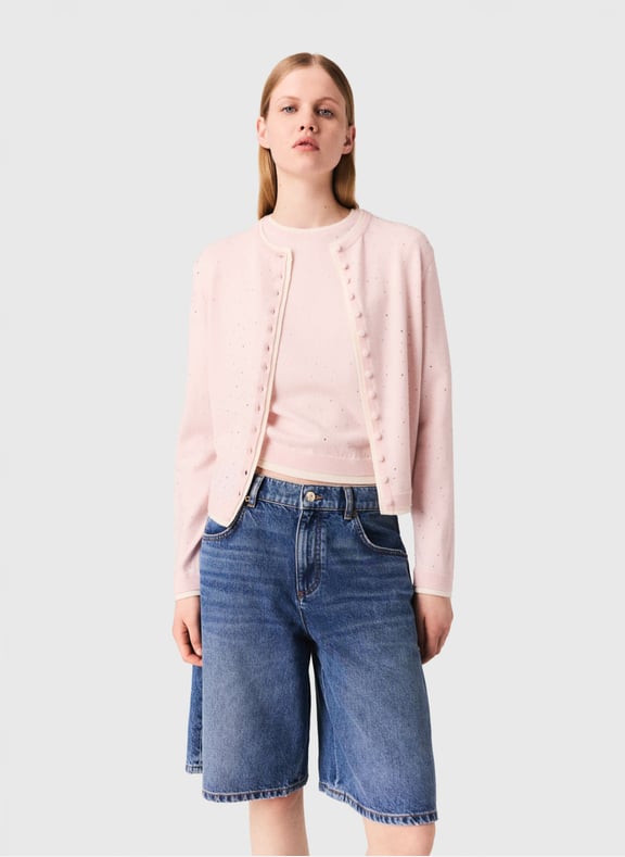 Cardigan droit en laine mélangée Rose by MAJE MAJE Cardigan droit en laine mélangée Rose