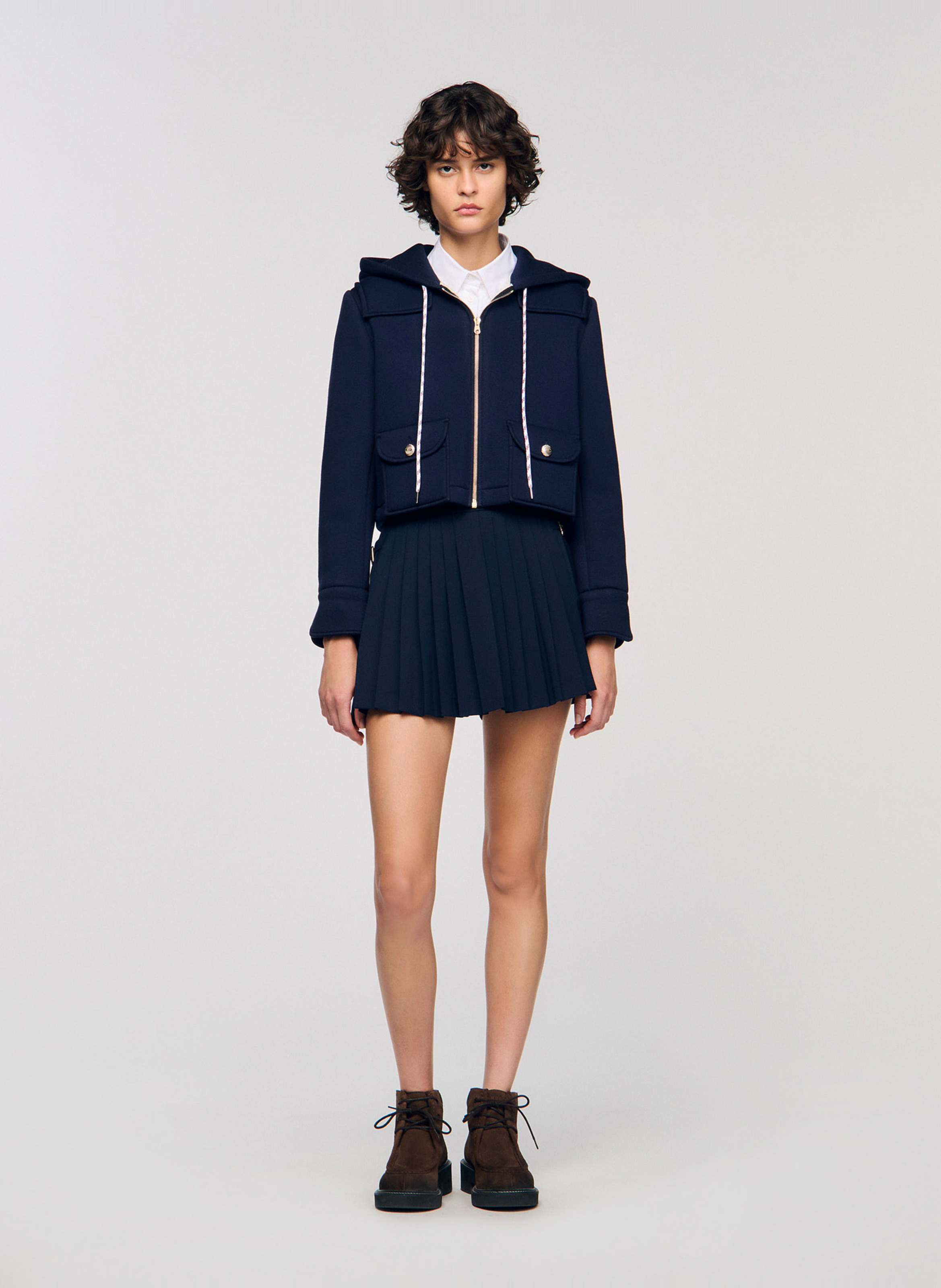 Blouson court zippé à capuche SANDRO Bleu