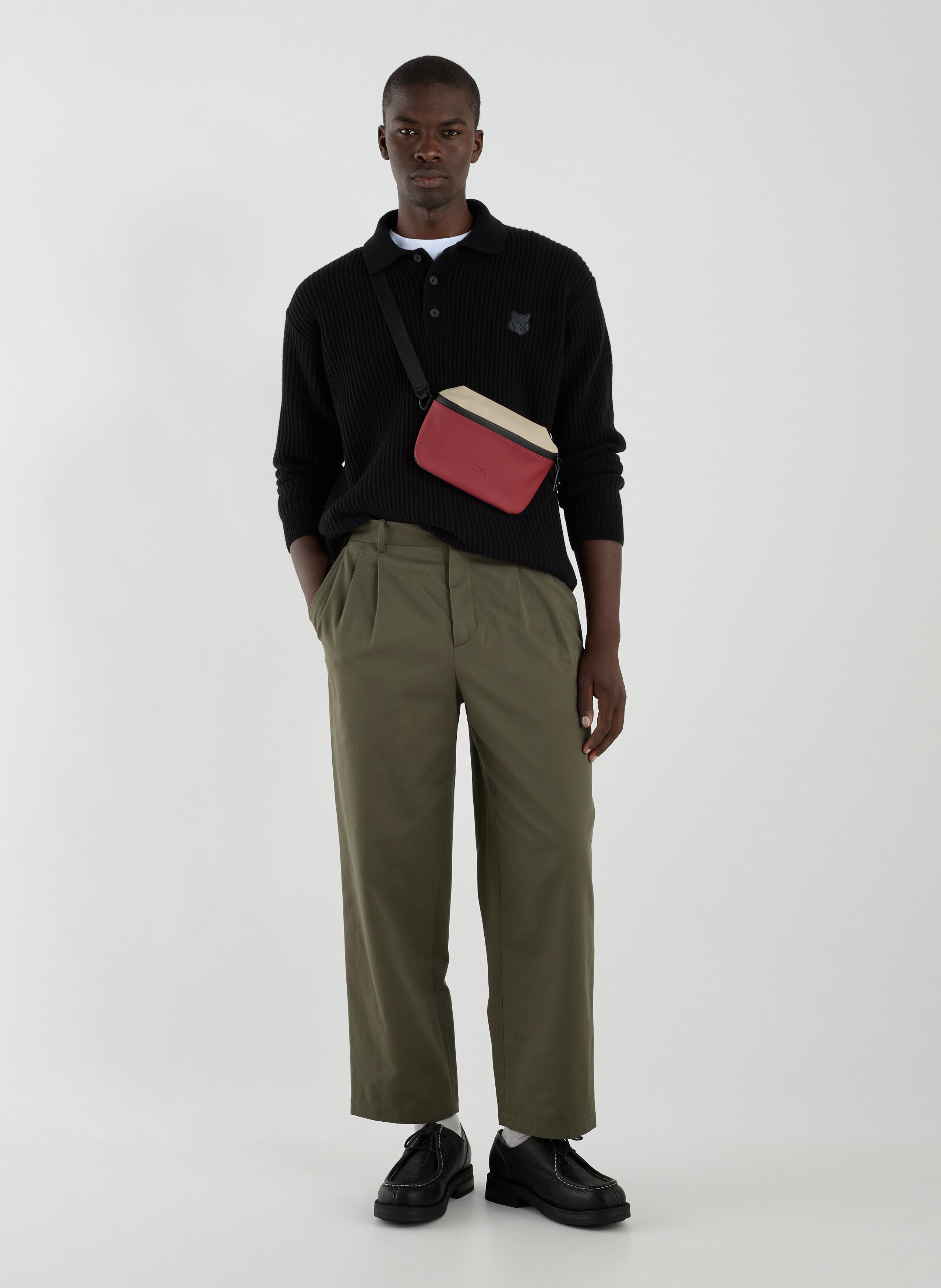 Long-sleeved wool polo Black