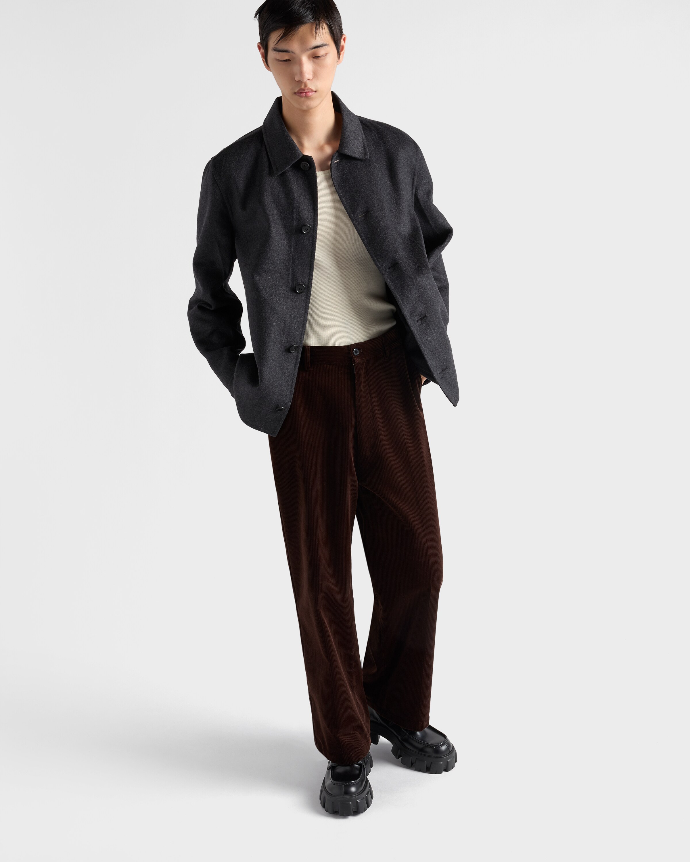 Mocassins monolith en cuir brossé PRADA Noir