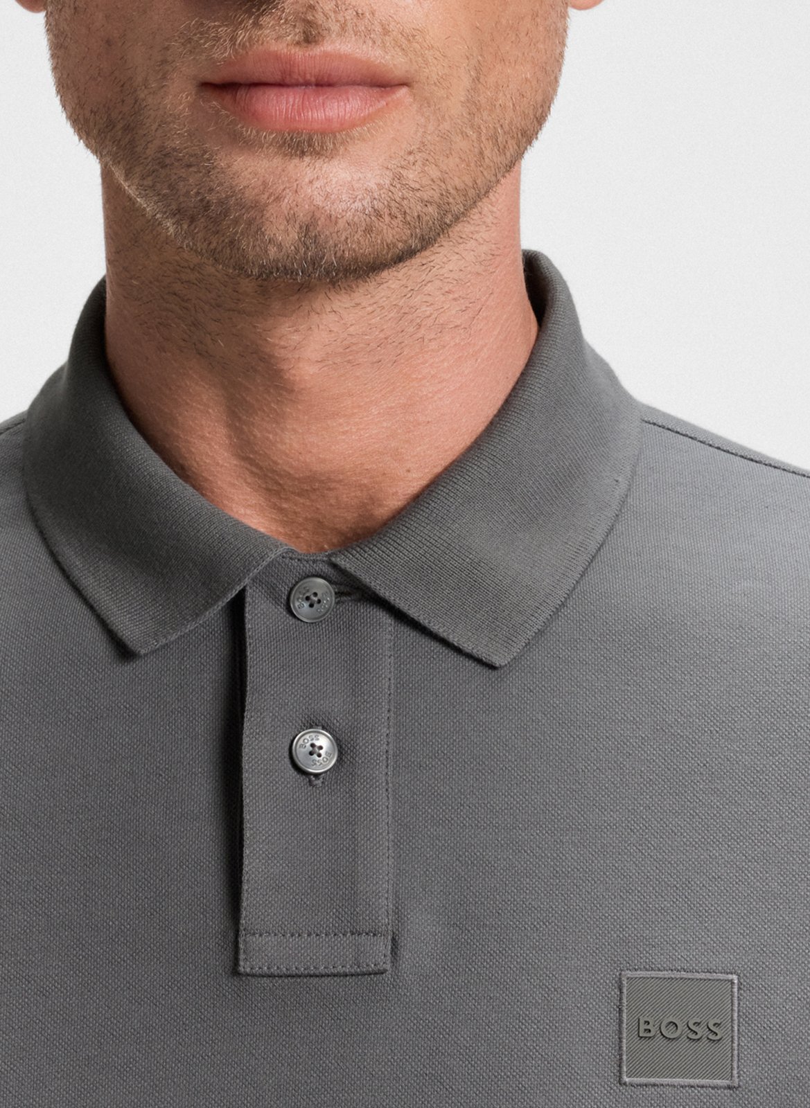 Polo à manches longues regular-fit en coton mélangé BOSS Argent