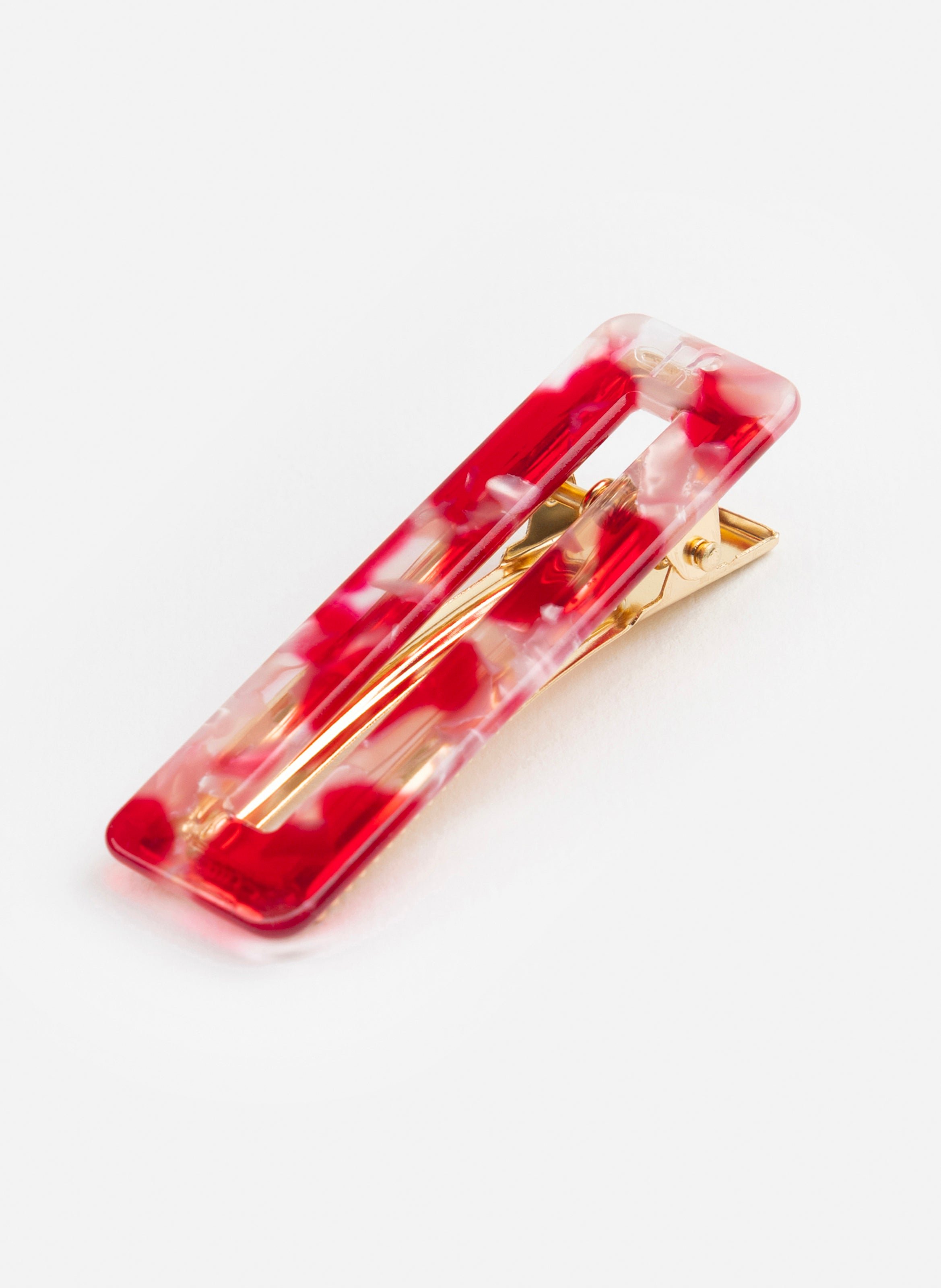 Barrette à cheveux rectangle en acétate de cellulose et acier inoxydable KURAGE GINZA Rouge