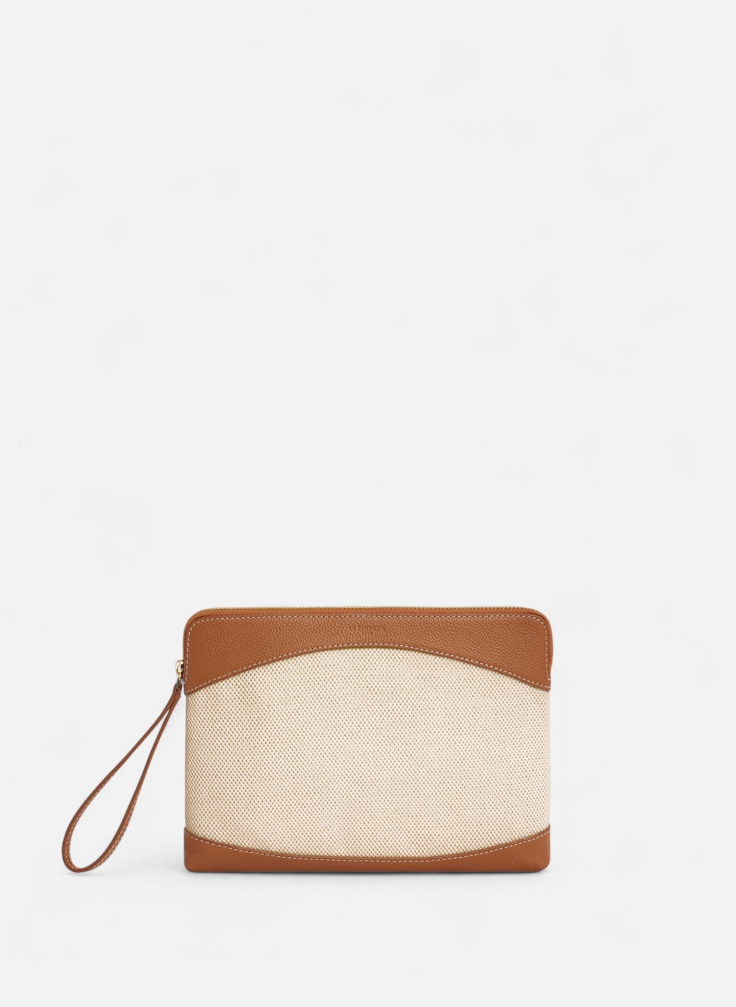 Pochette zippée en toile coton et cuir grainé LE TANNEUR Marron