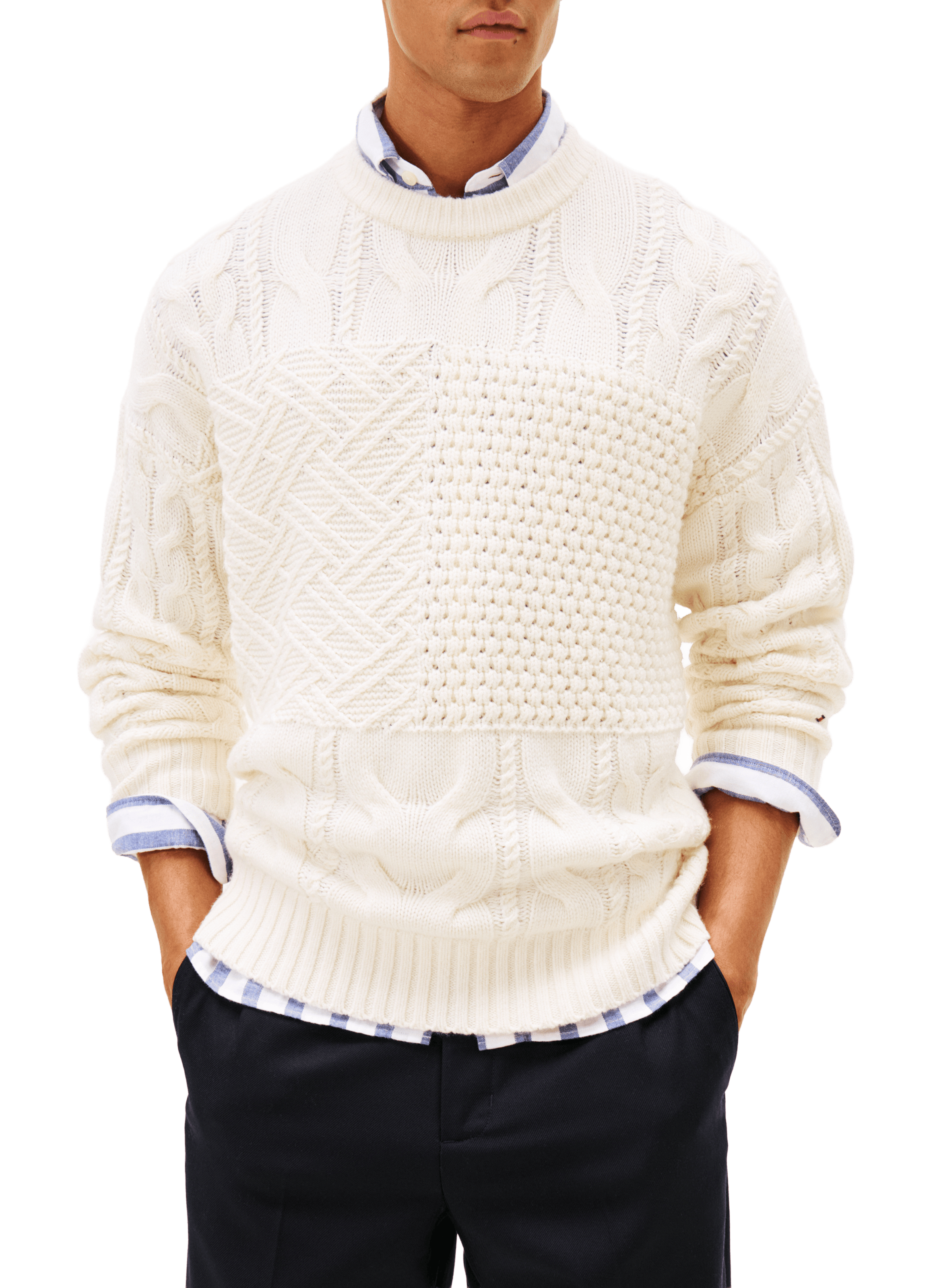 Pull motifs tricotés en laine mélangée TOMMY HILFIGER Beige