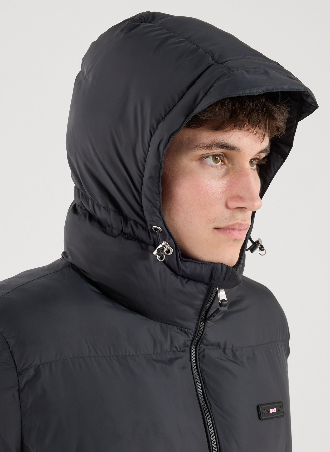 Long black quilted hooded puffer coat EDEN PARK Black