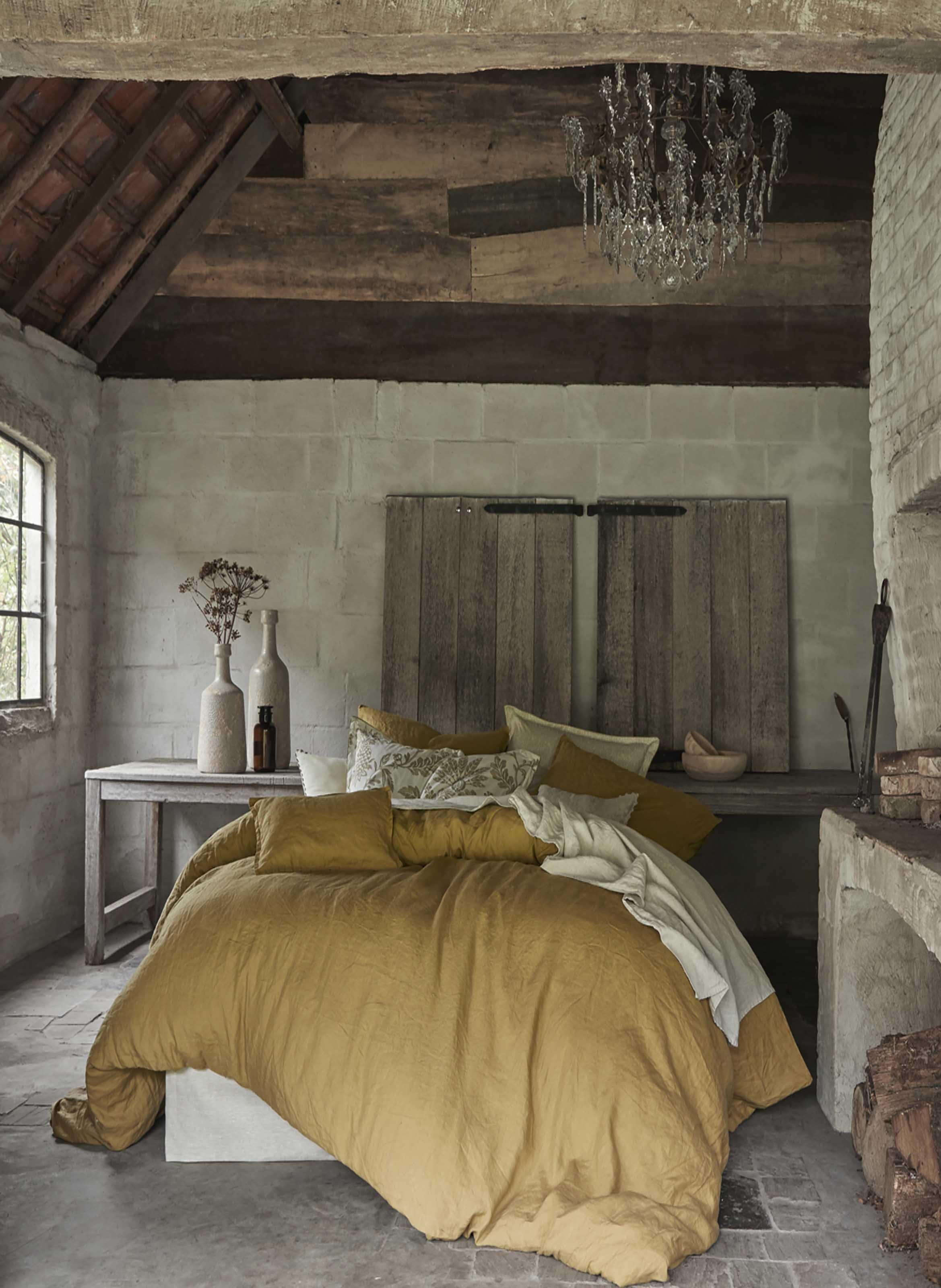 Housse de couette unie en lin lavé, made in france, nouvelle vague ALEXANDRE TURPAULT Jaune