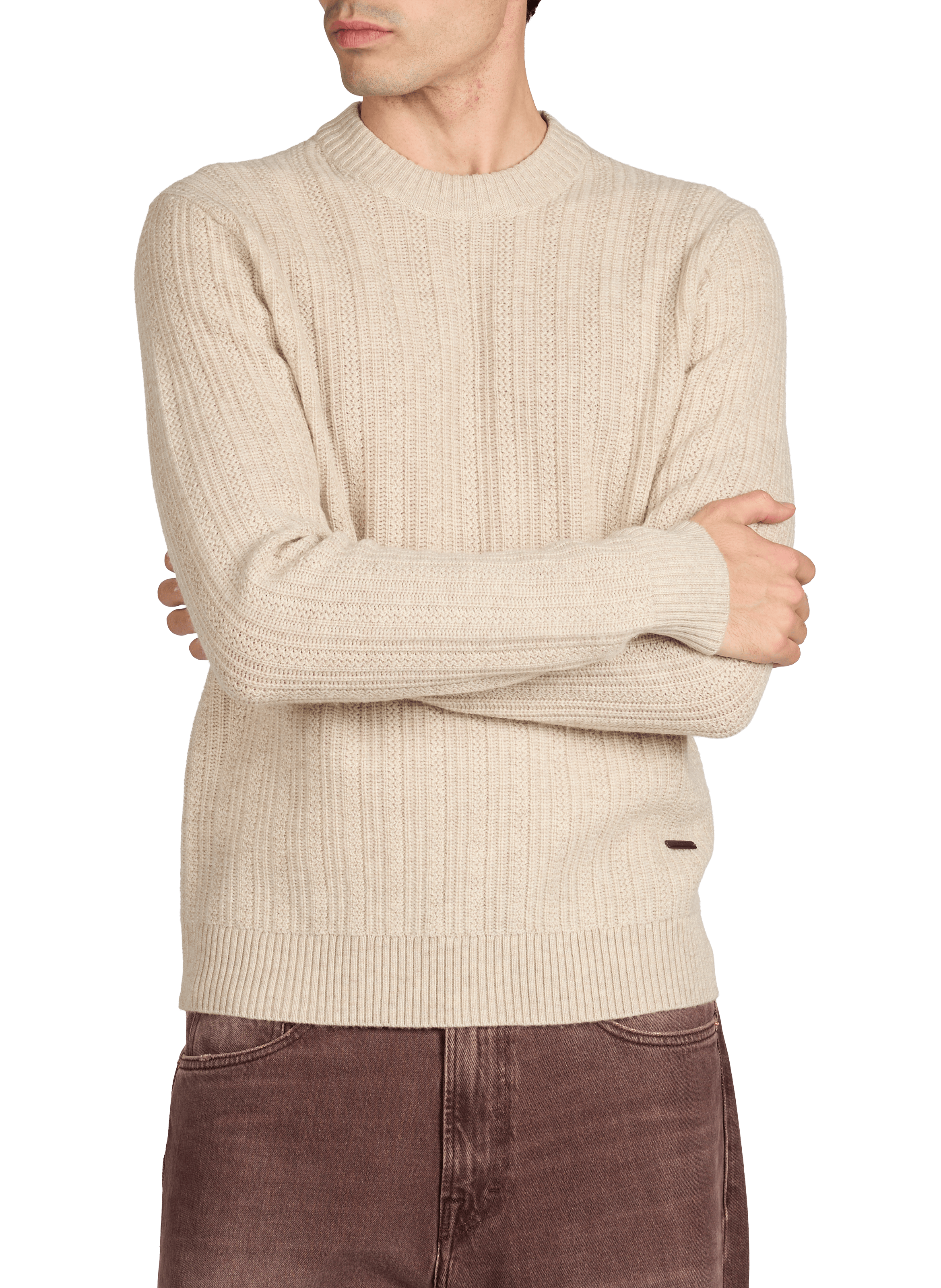 Pull à col rond en laine mérinos et cachemire HACKETT Beige