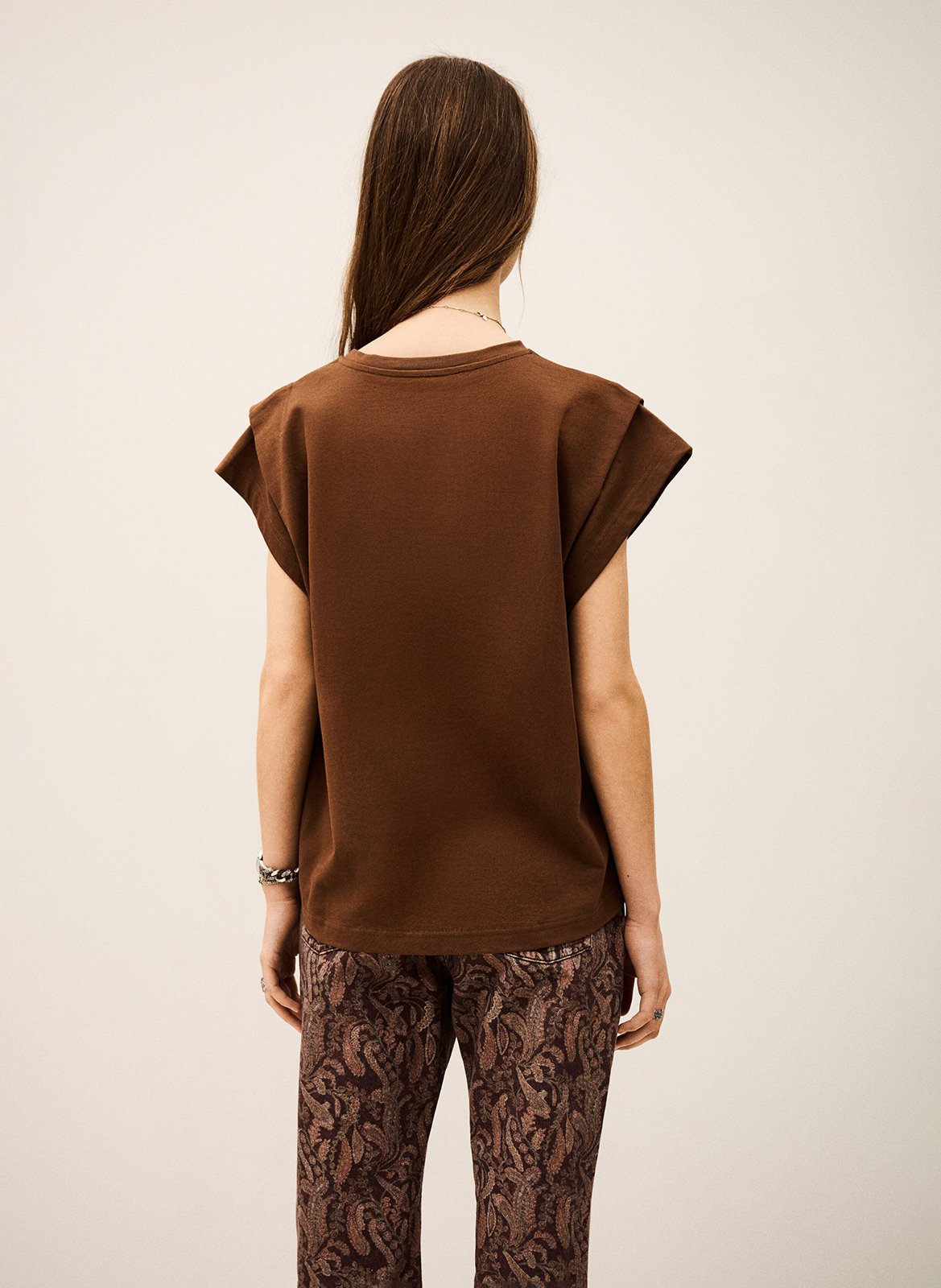 Tee-shirt droit col rond en coton pio BA&SH Marron