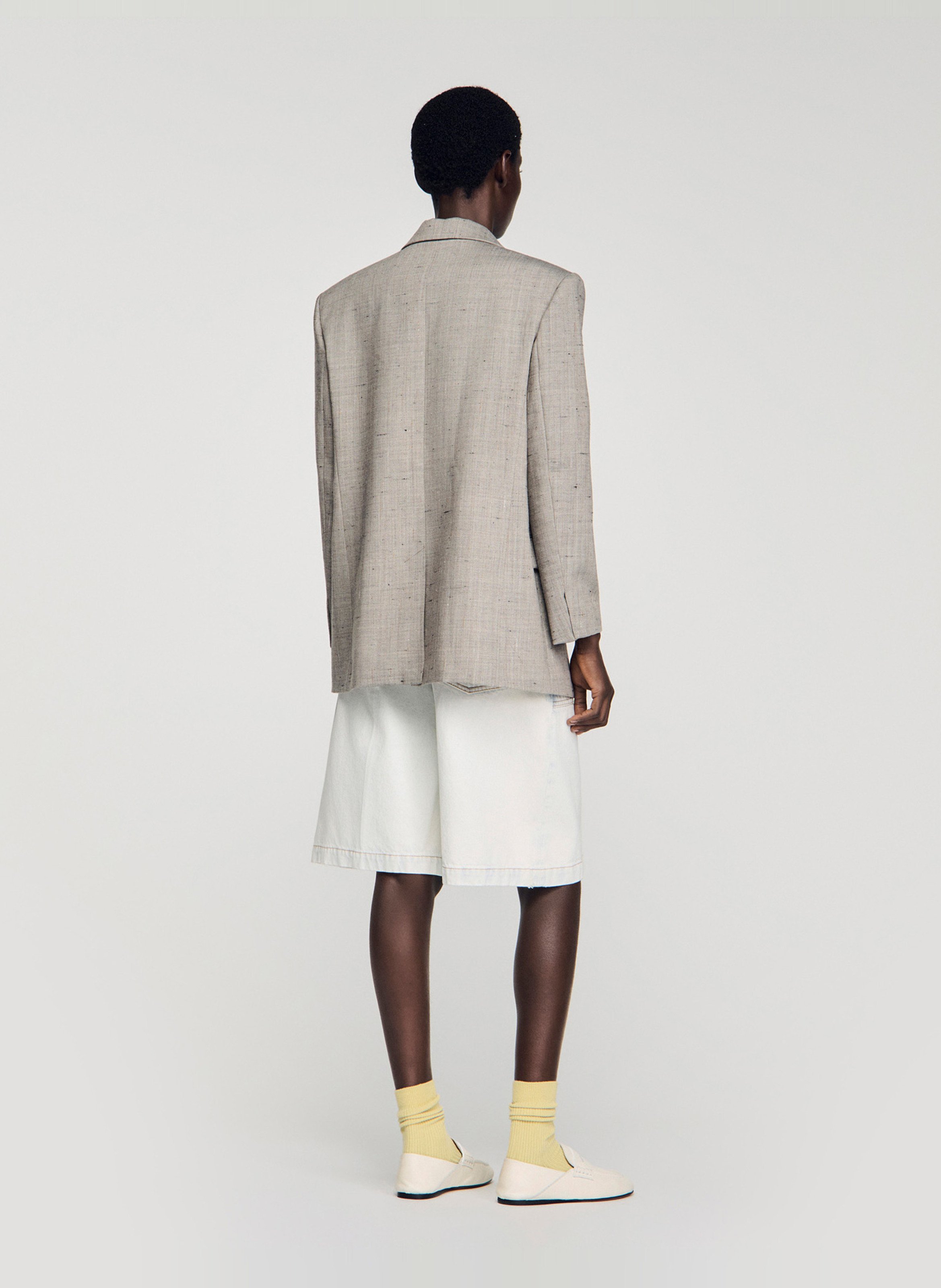 Veste tailleur droite en laine mélangée imprimée SANDRO Beige