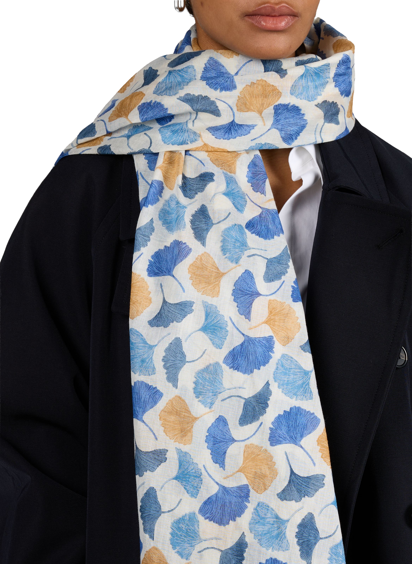 Gincko Leaf Cotton Stole AU PRINTEMPS PARIS Blue