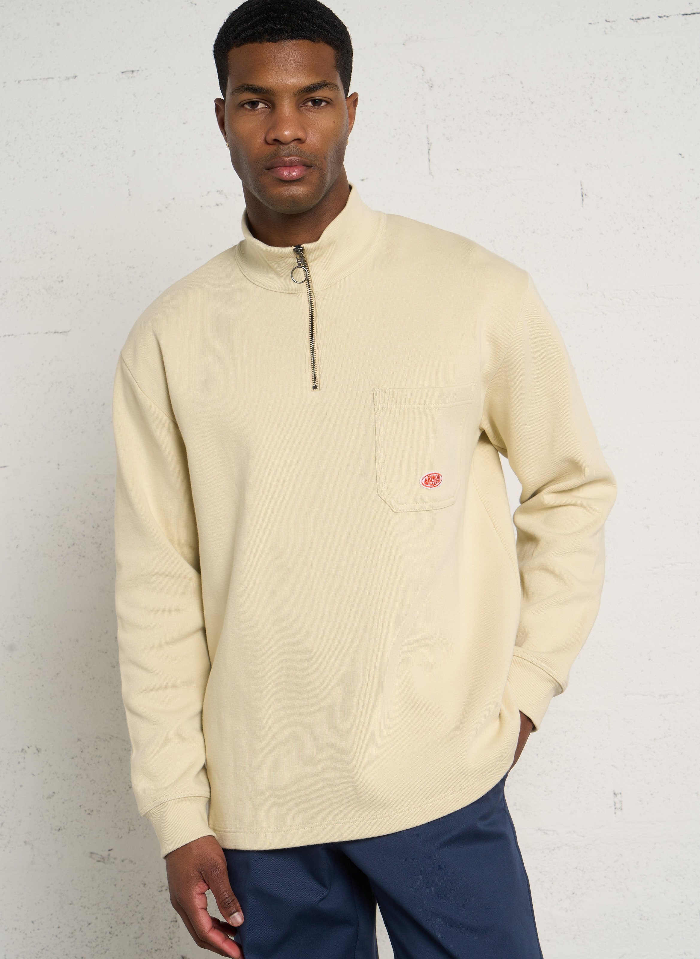 Pull ample col montant zippé en coton bio heritage ARMOR-LUX Beige