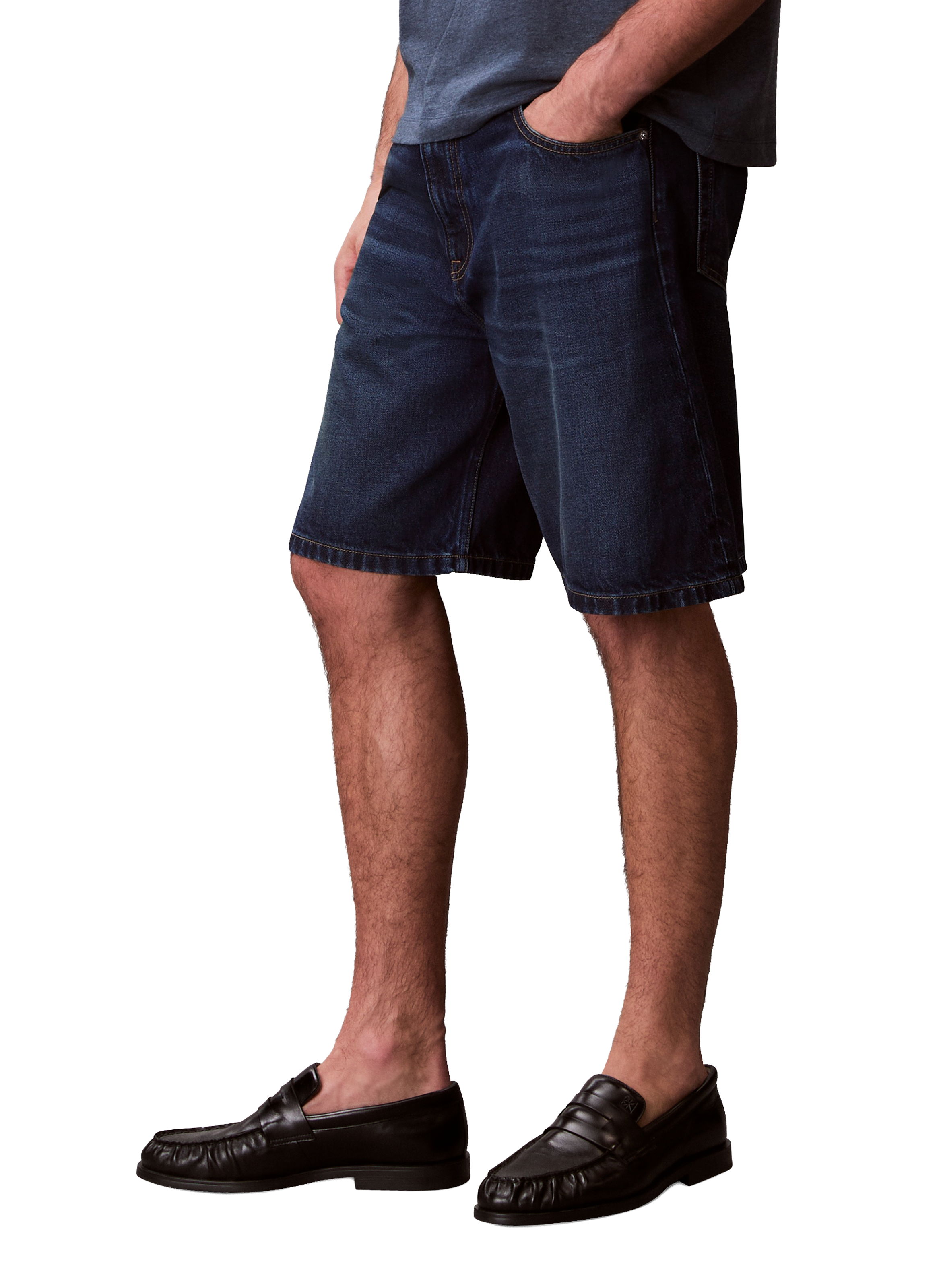 Bermuda droit en denim de coton CALVIN KLEIN Bleu