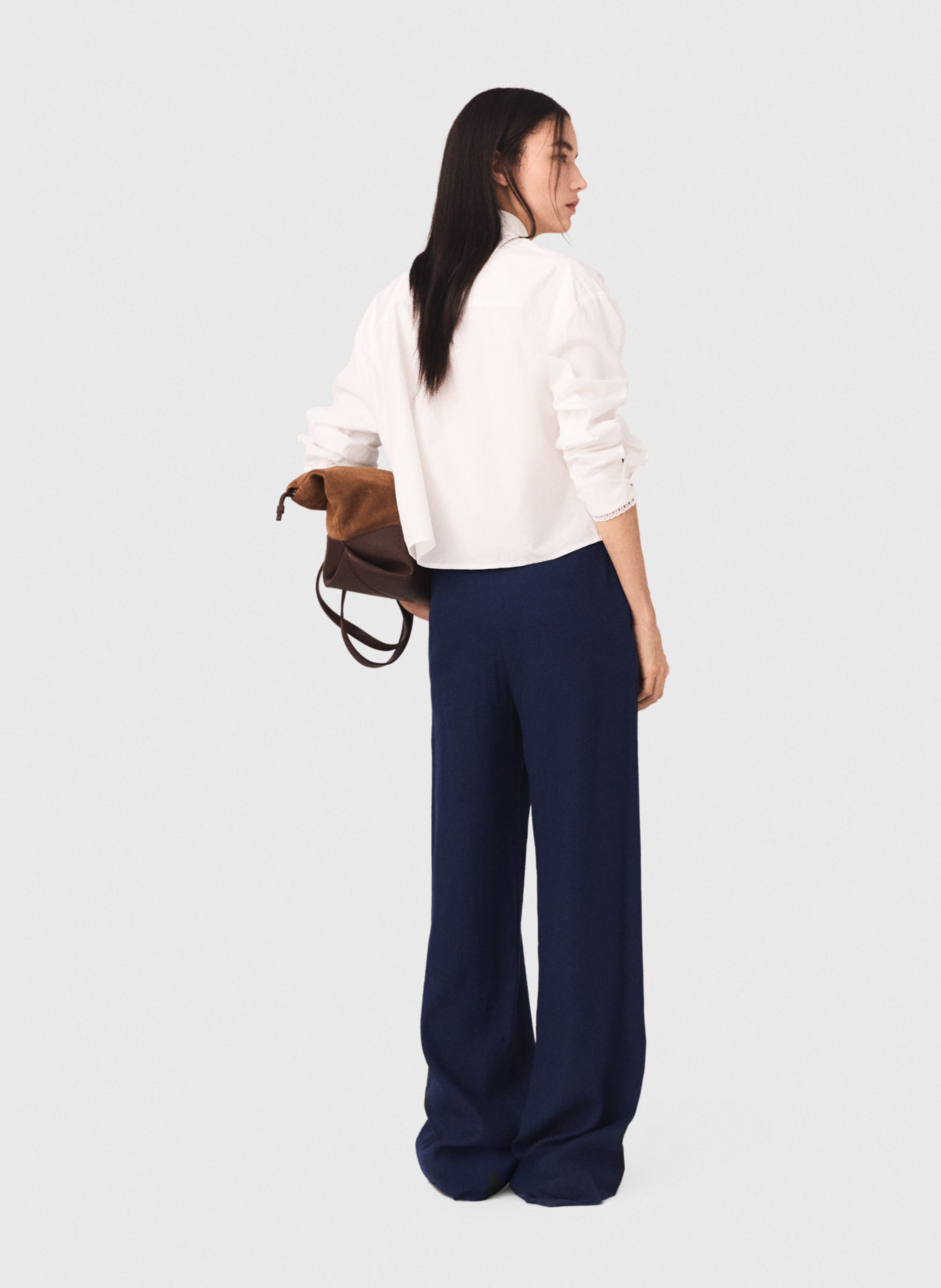 Pantalon large boutonné en lin mélangé MAJE Bleu