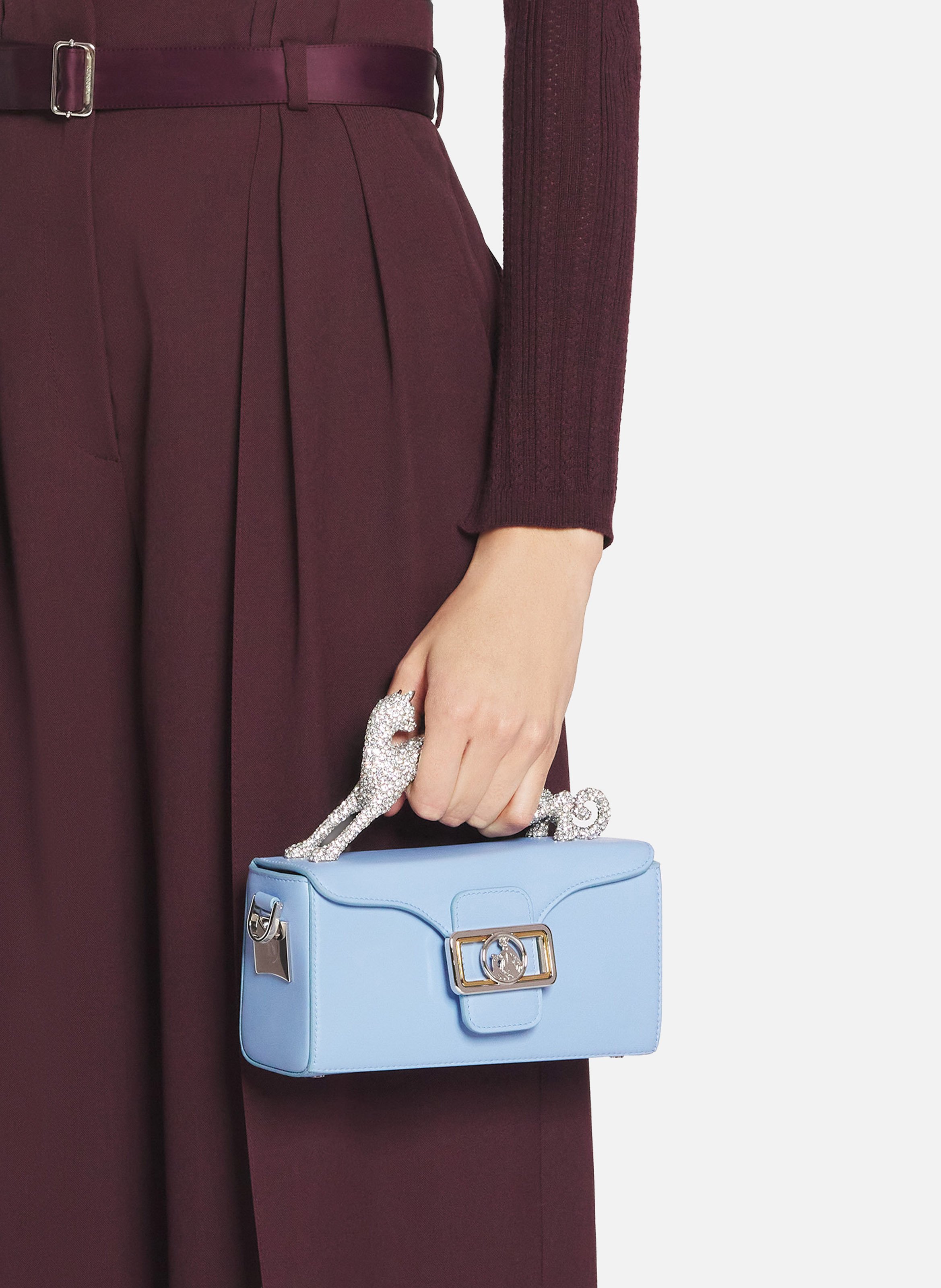 Sac pencil cat nano en cuir et strass LANVIN Bleu
