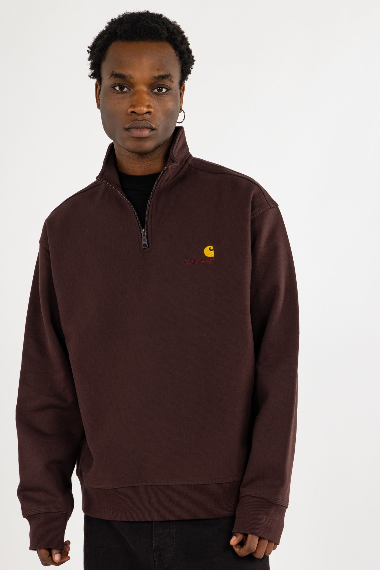 Sweat zippé half zip american script CARHARTT WIP Marron