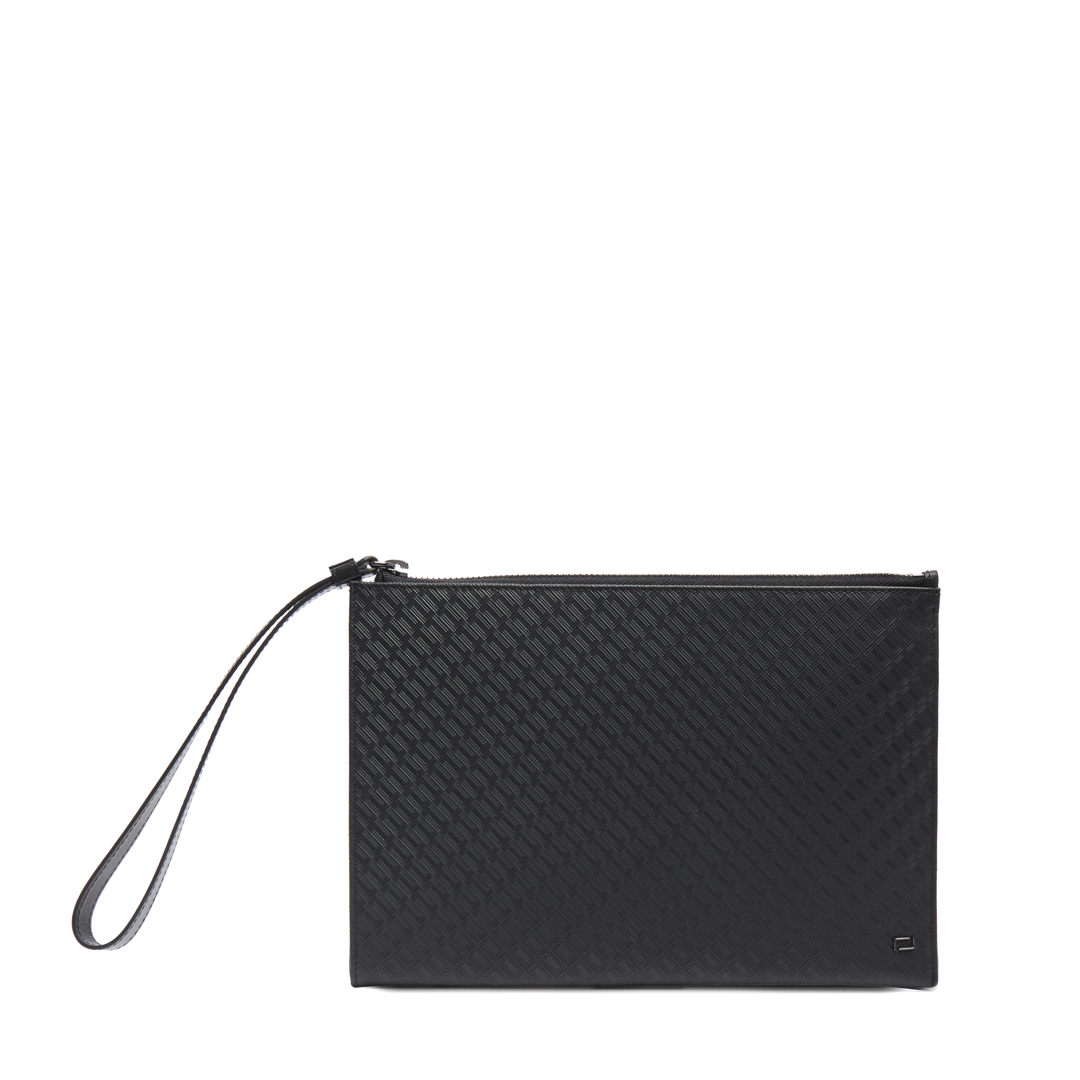 Lancel Leon clutch met geanimeerd micro monogramlogo: glad en reliëf kalfsleer LANCEL Zwart
