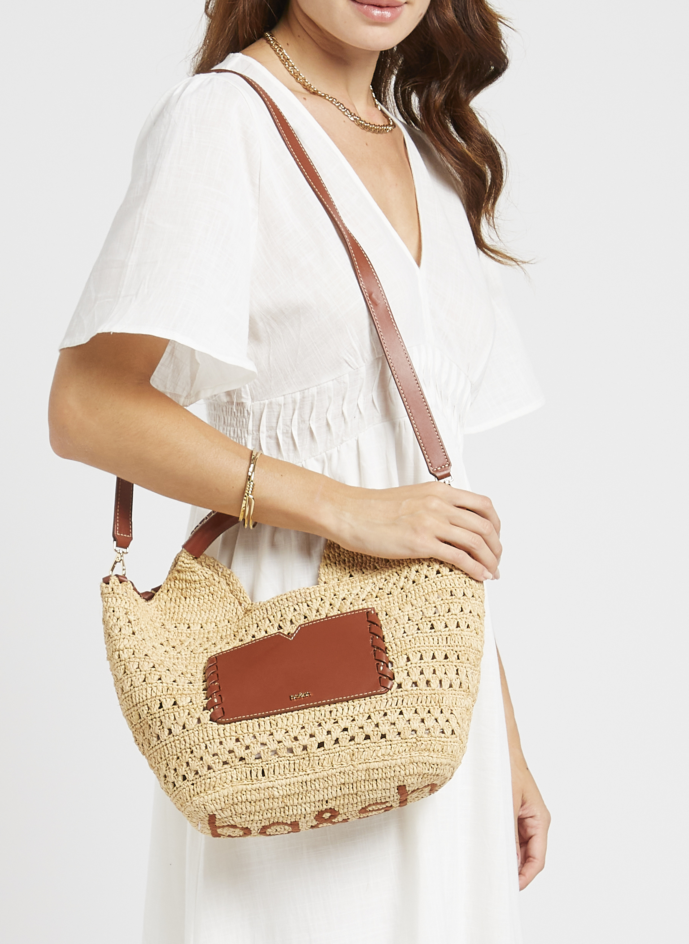 Sac cabas en raphia ara BA&SH Marron